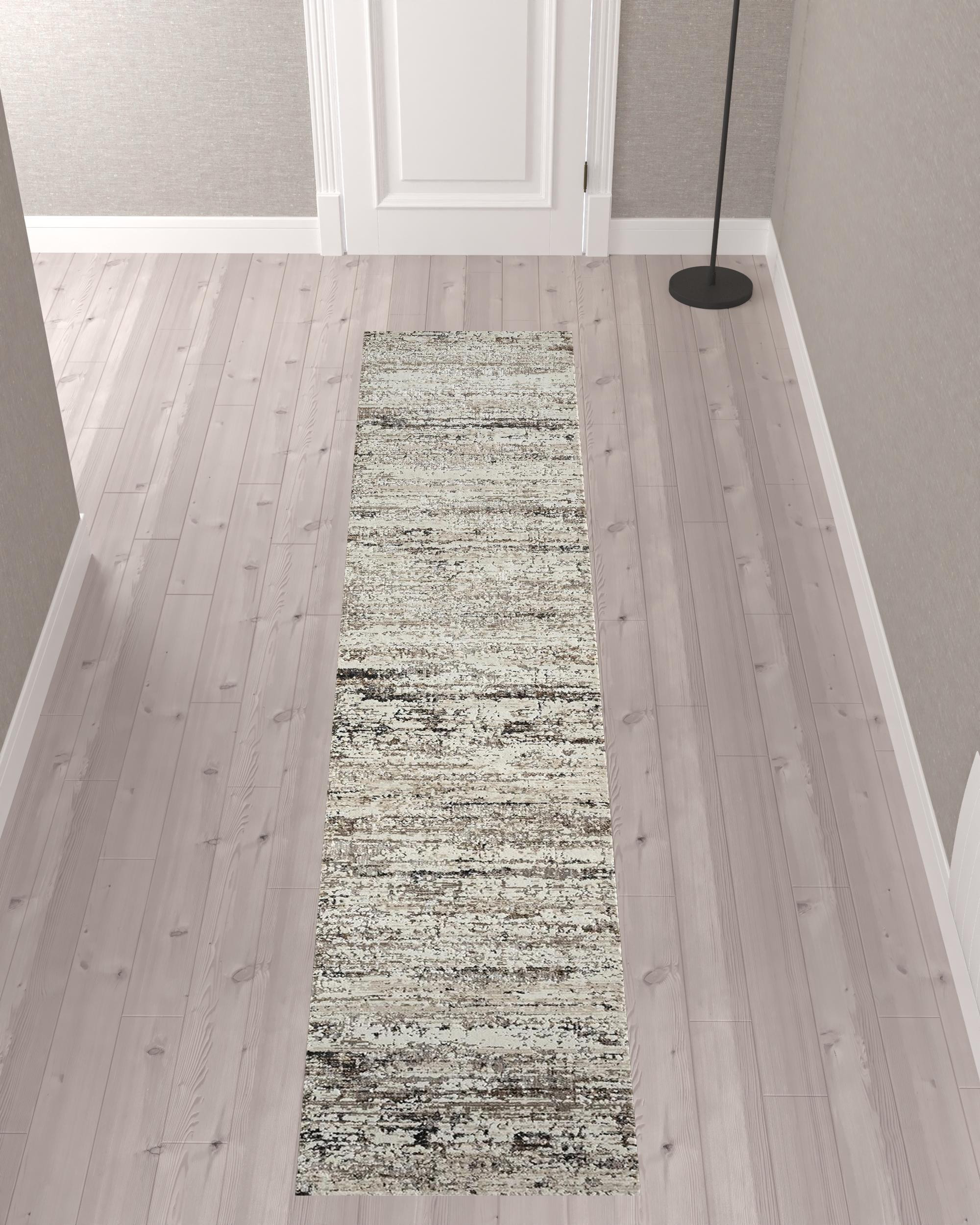 2" X 10" Beige Abstract Distressed Runner Rug