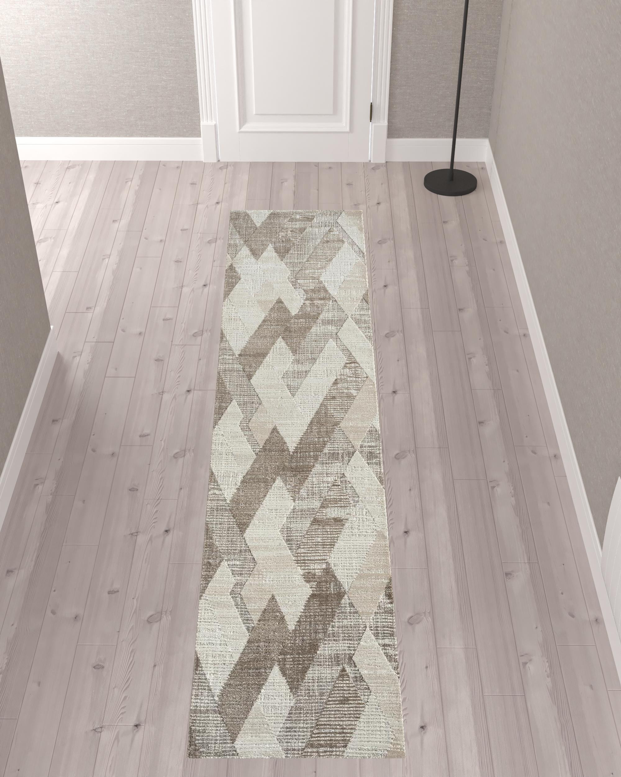 2" X 10" Gray Geometric Runner Rug