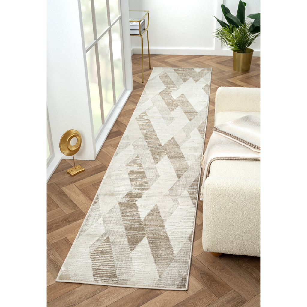 2" X 10" Gray Geometric Runner Rug