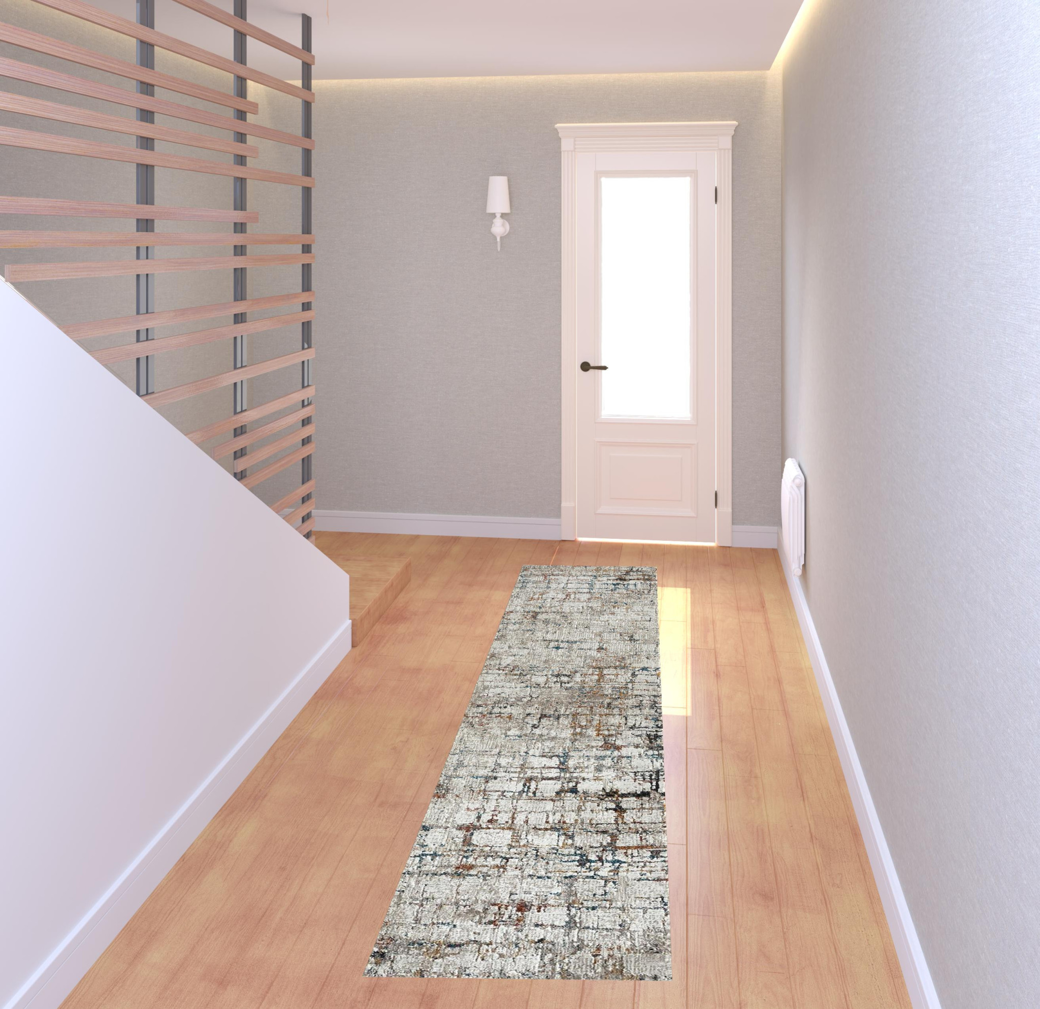 2" X 8" Gray Abstract Distressed Runner Rug