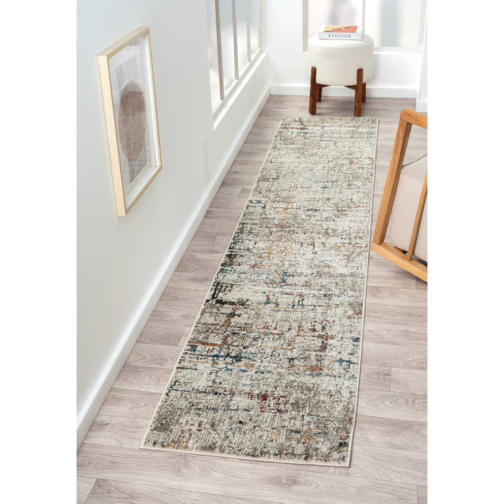 2" X 8" Gray Abstract Distressed Runner Rug
