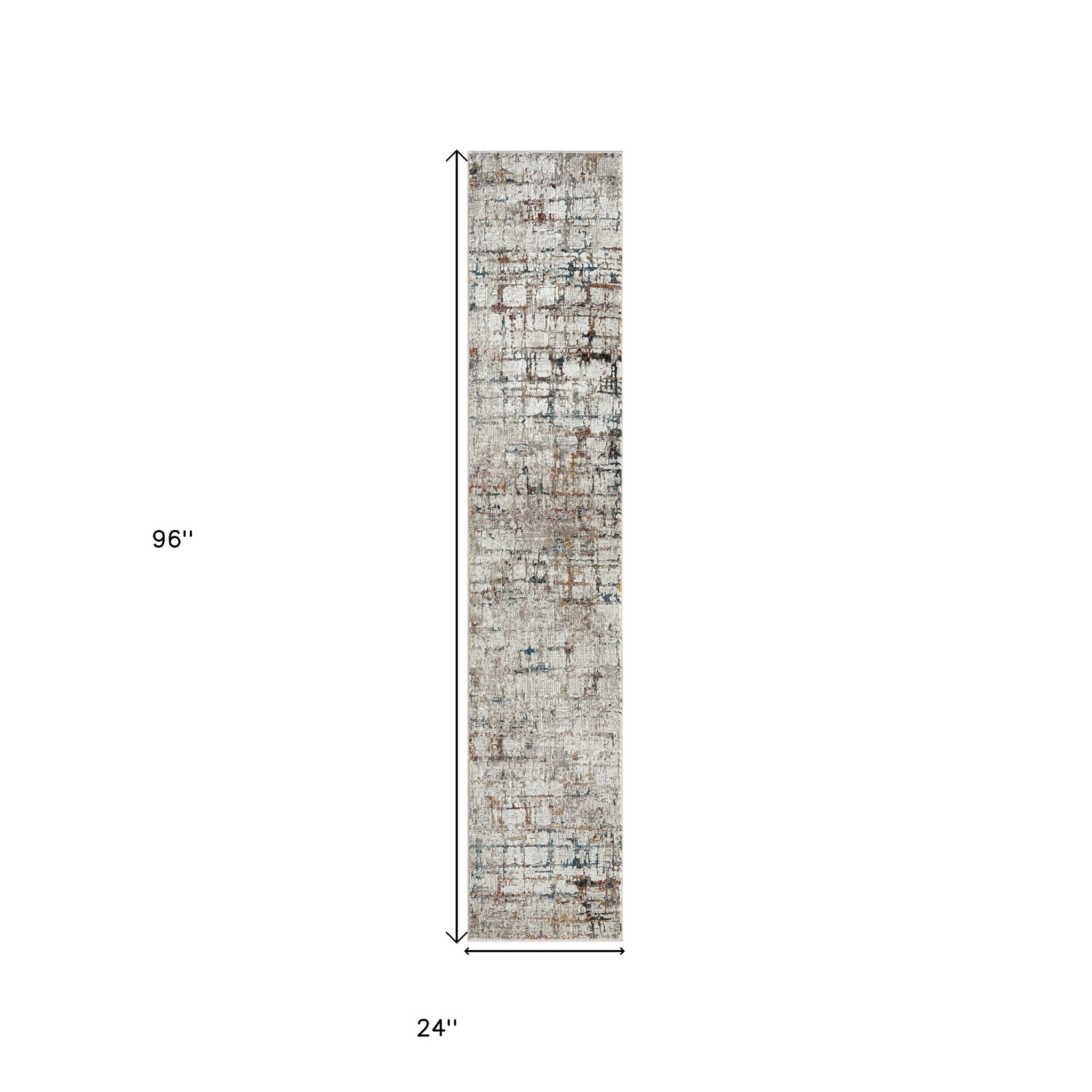 2" X 8" Gray Abstract Distressed Runner Rug