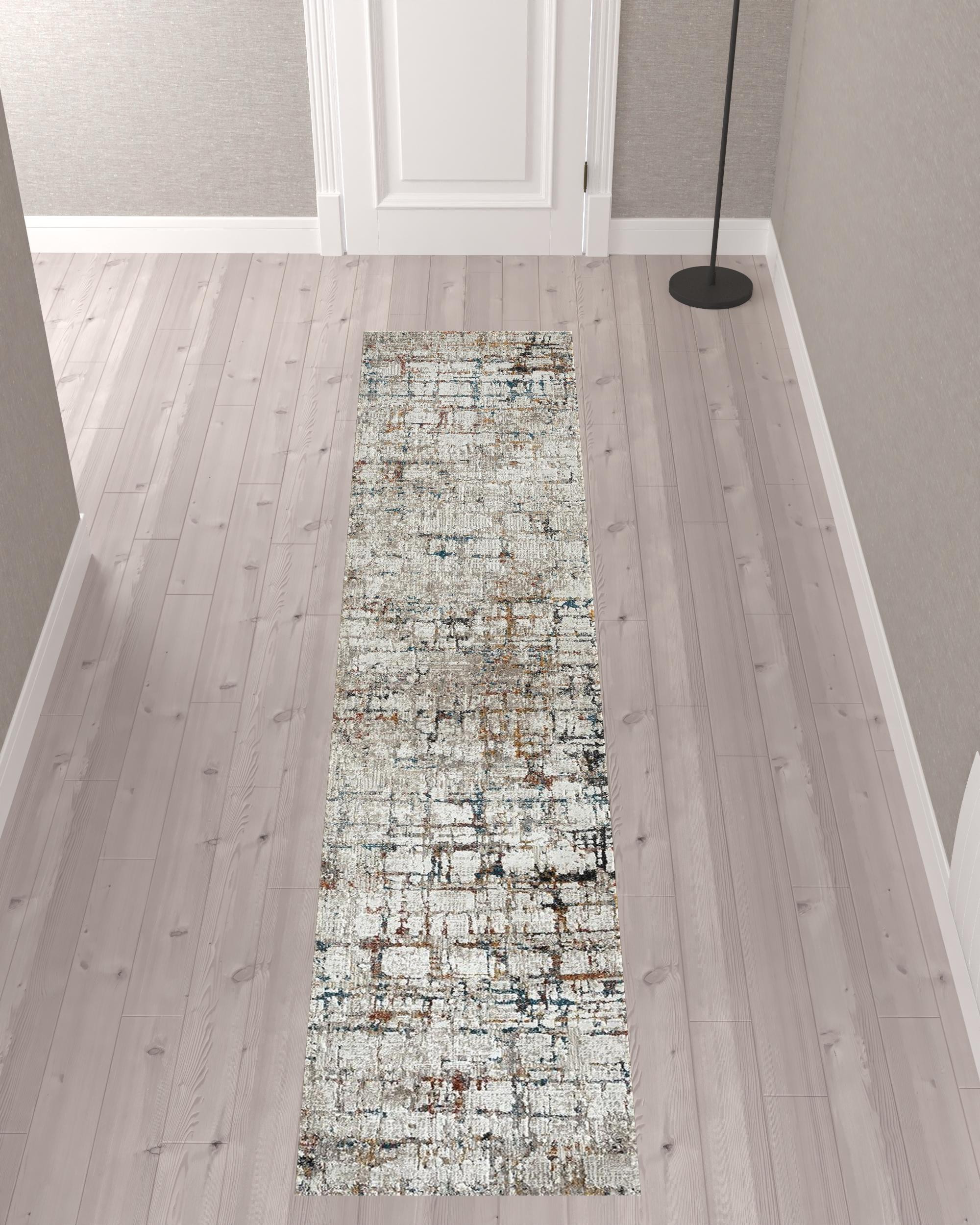 2" X 10" Gray Abstract Distressed Runner Rug