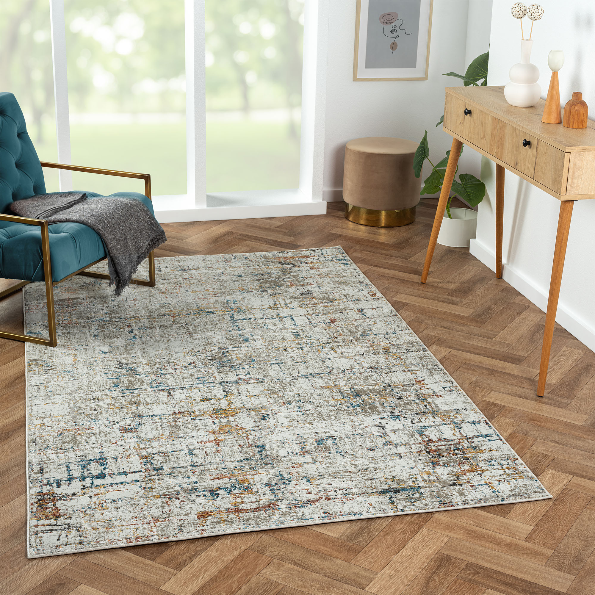 4" X 6" Gray Abstract Distressed Area Rug