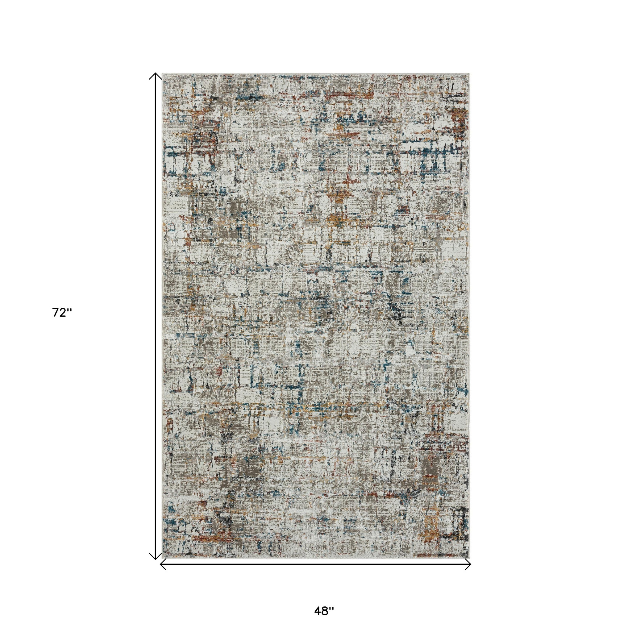 4" X 6" Gray Abstract Distressed Area Rug