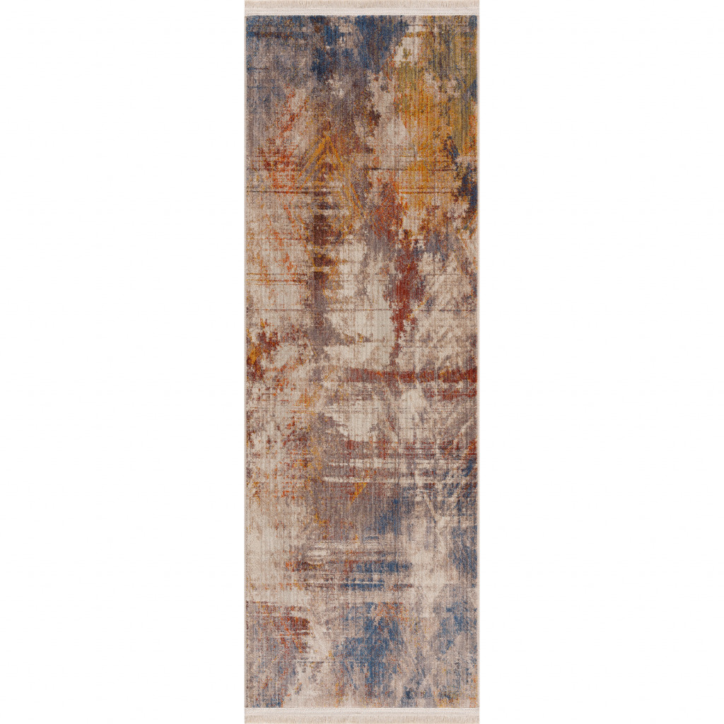 2" X 6" Gray Abstract Distressed Runner Rug