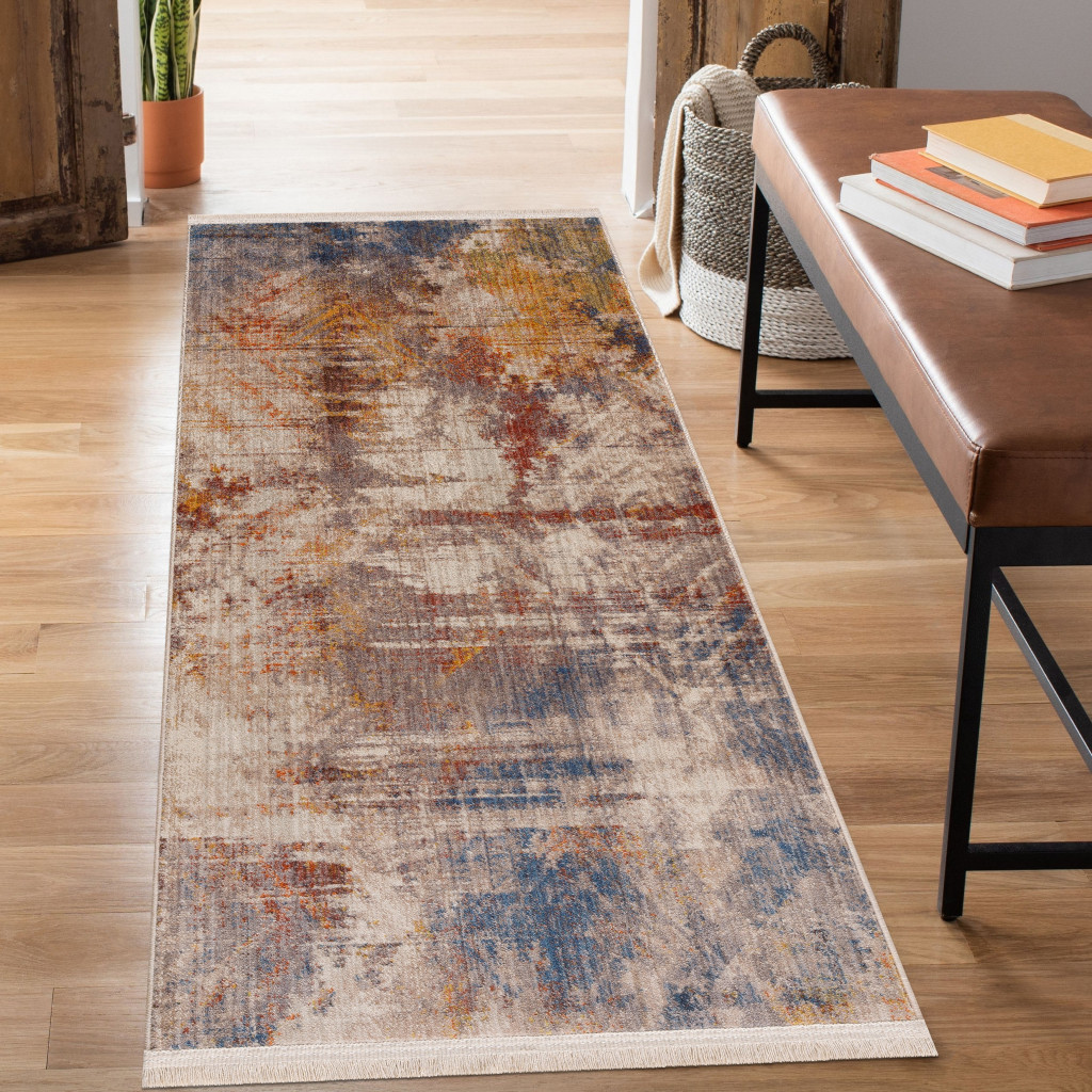 2" X 6" Gray Abstract Distressed Runner Rug