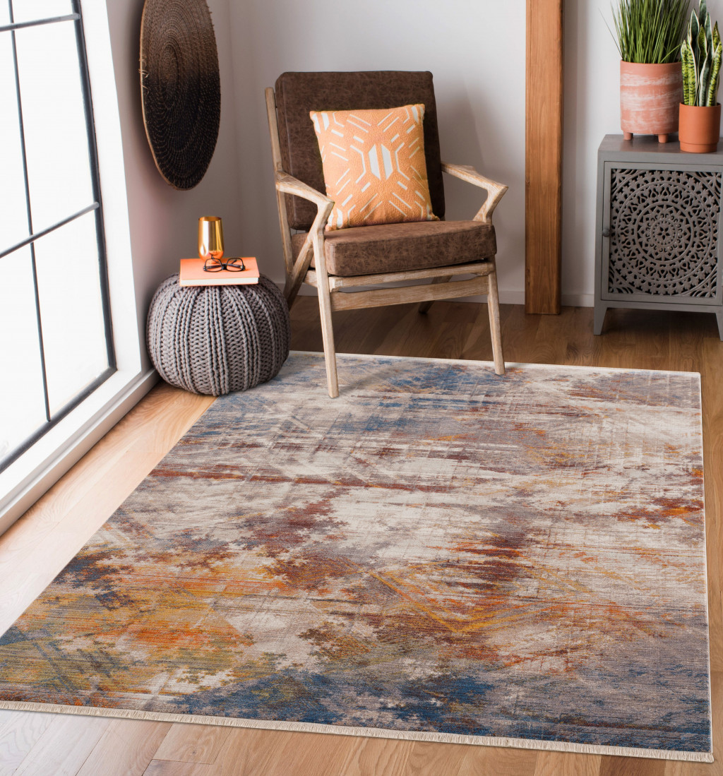 4" X 6" Gray Abstract Distressed Area Rug