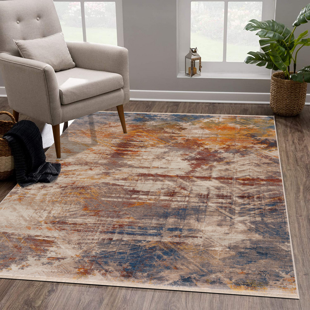 4" X 6" Gray Abstract Distressed Area Rug