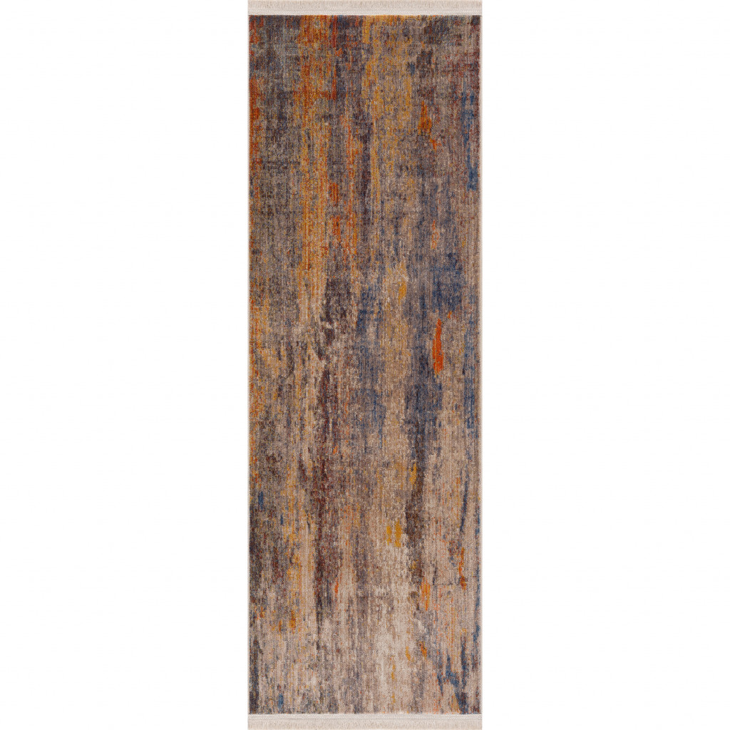 2 X 6 Beige Abstract Distressed Runner Rug