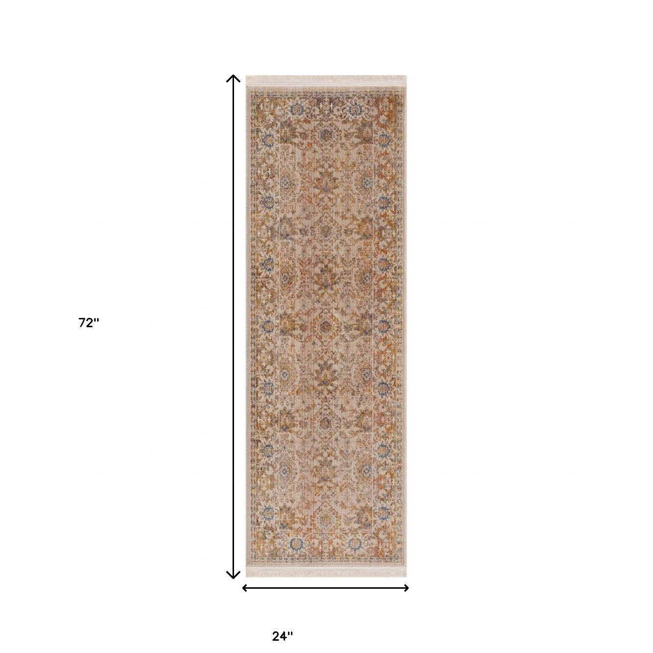 2" X 6" Ivory Oriental Runner Rug