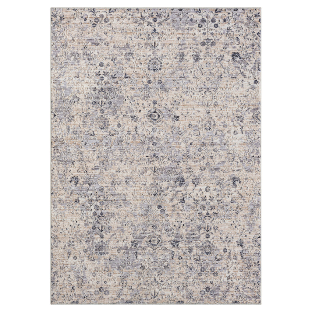 4" X 6" Gray Floral Area Rug