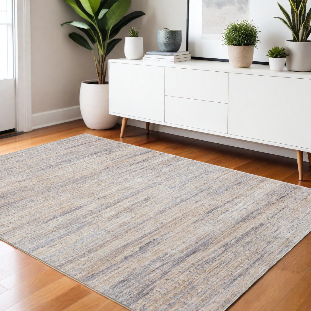 4' X 6' Beige And Gray Striped Area Rug-515884-1