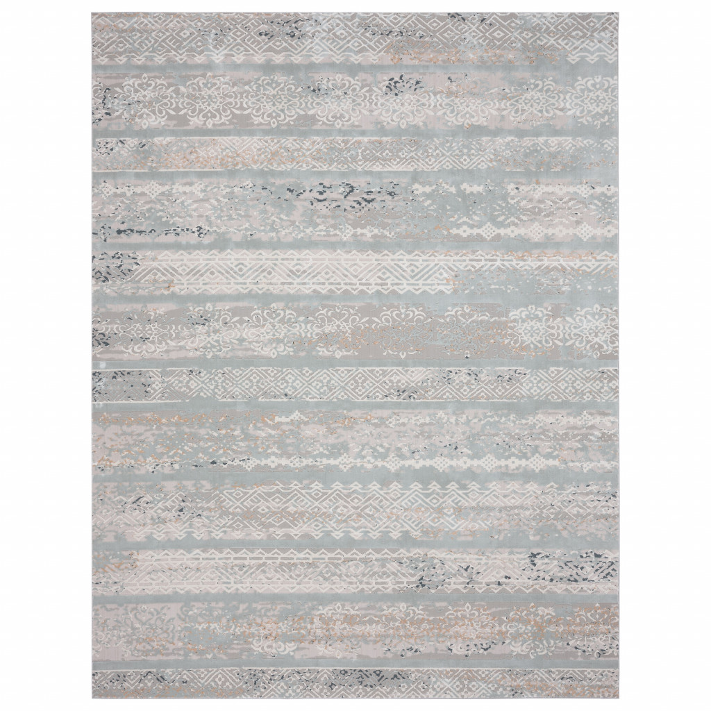 9" X 12" Blue Abstract Distressed Area Rug