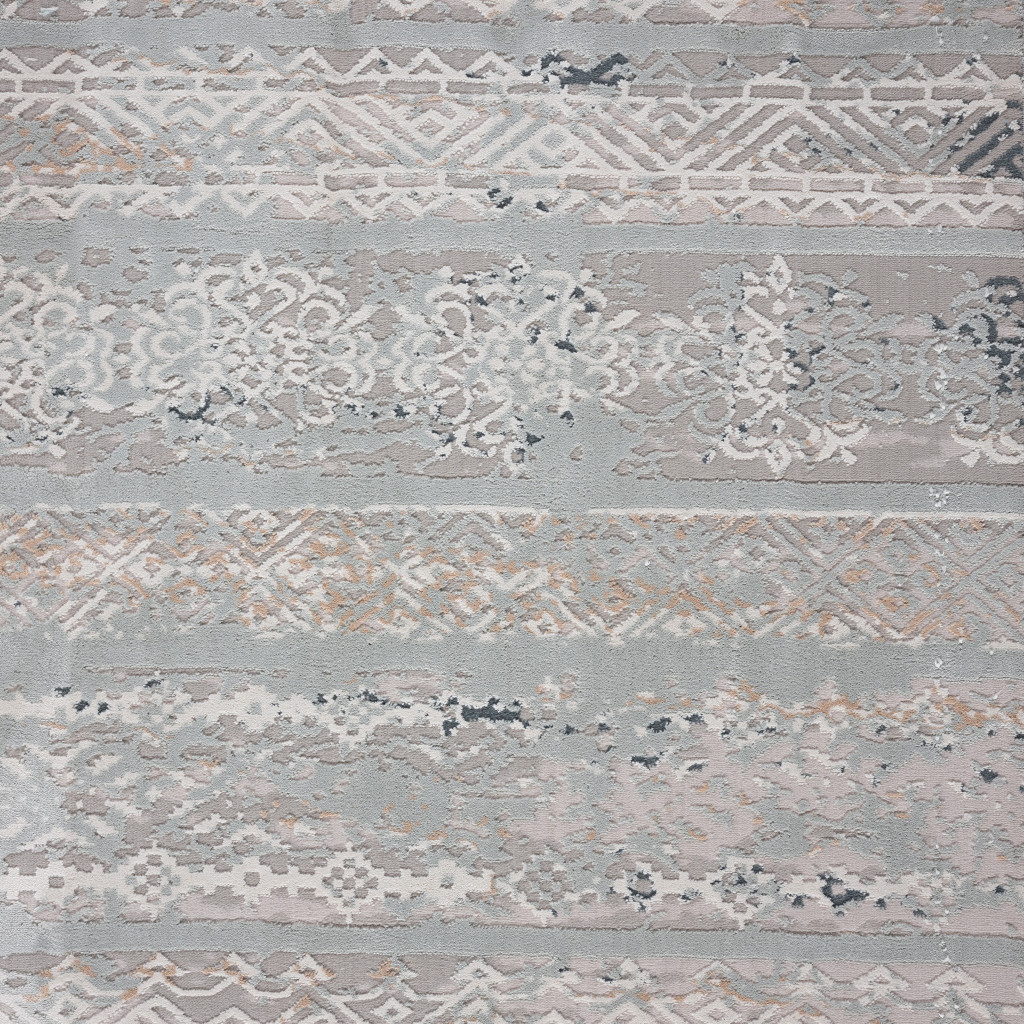 9" X 12" Blue Abstract Distressed Area Rug