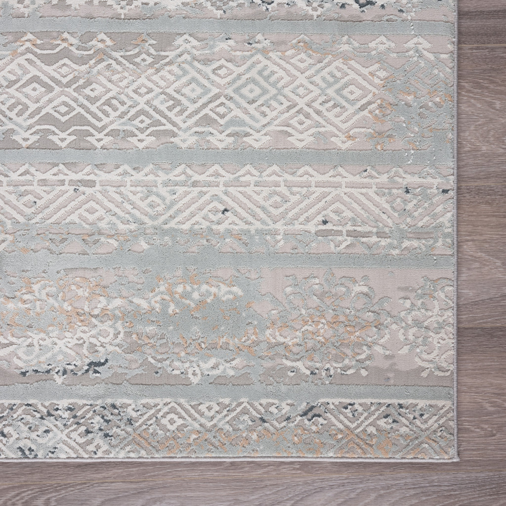 9" X 12" Blue Abstract Distressed Area Rug
