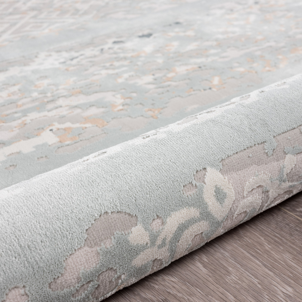 9" X 12" Blue Abstract Distressed Area Rug