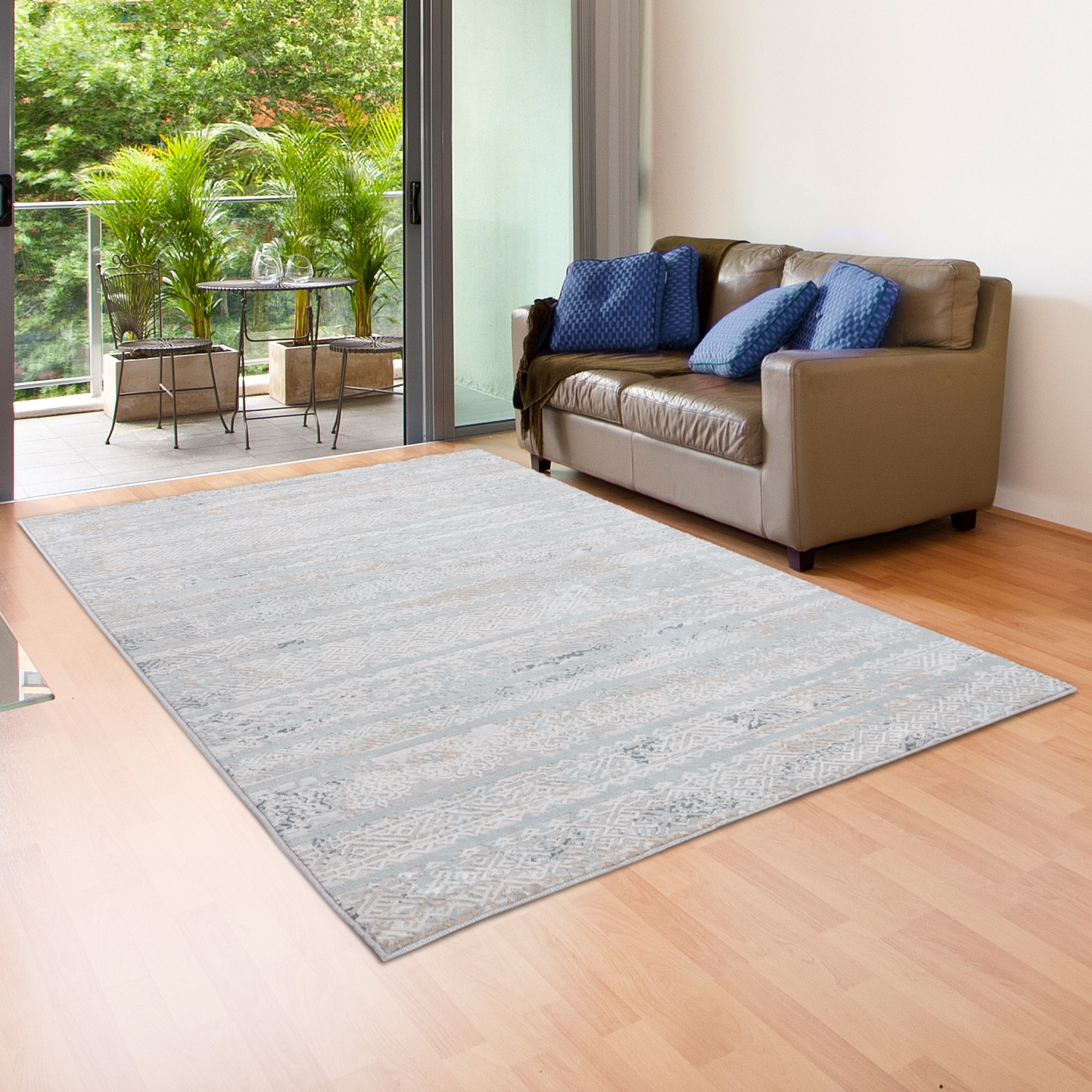 9" X 12" Blue Abstract Distressed Area Rug