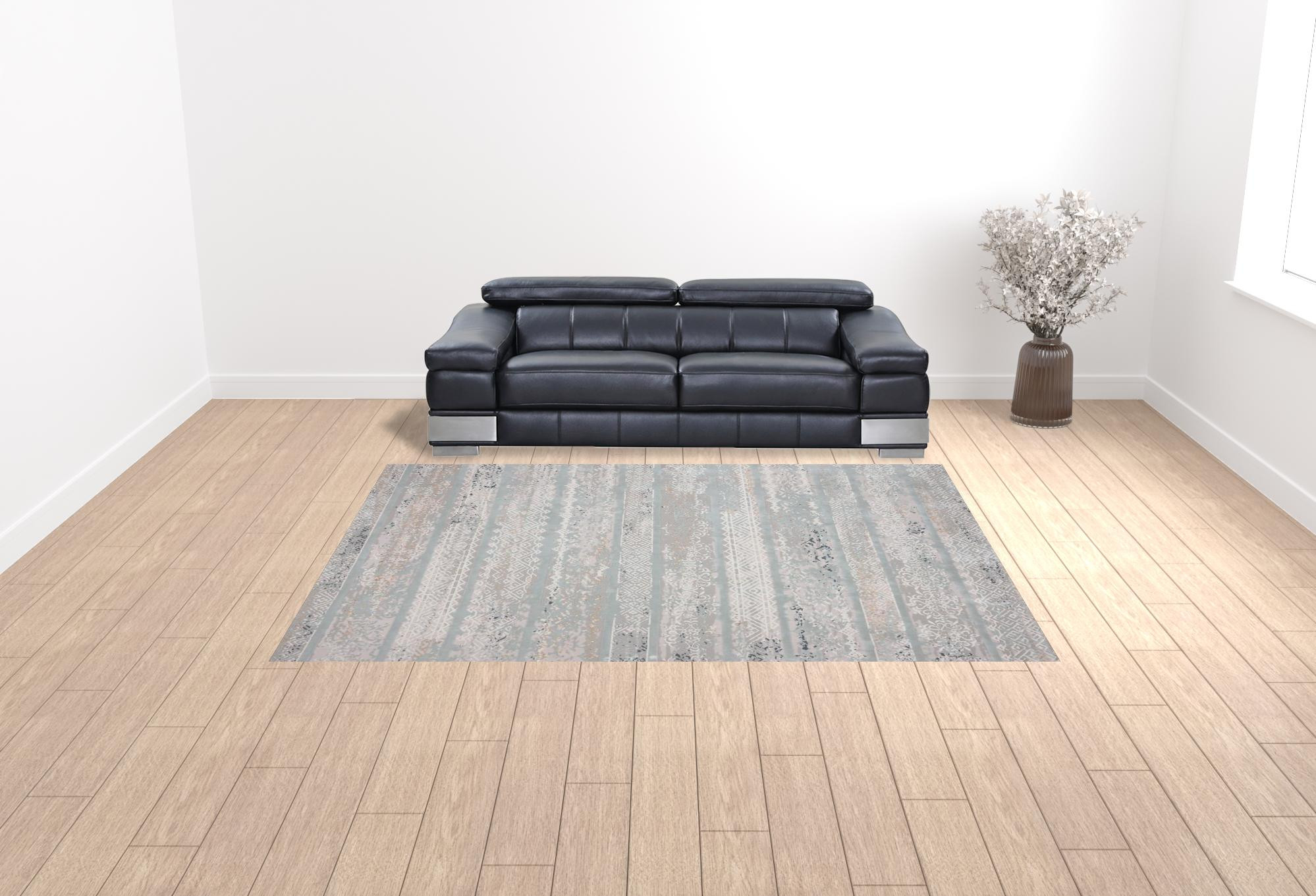 9" X 12" Blue Abstract Distressed Area Rug