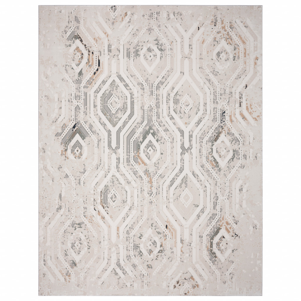 9' X 12' Cream Abstract Distressed Area Rug-515906-1
