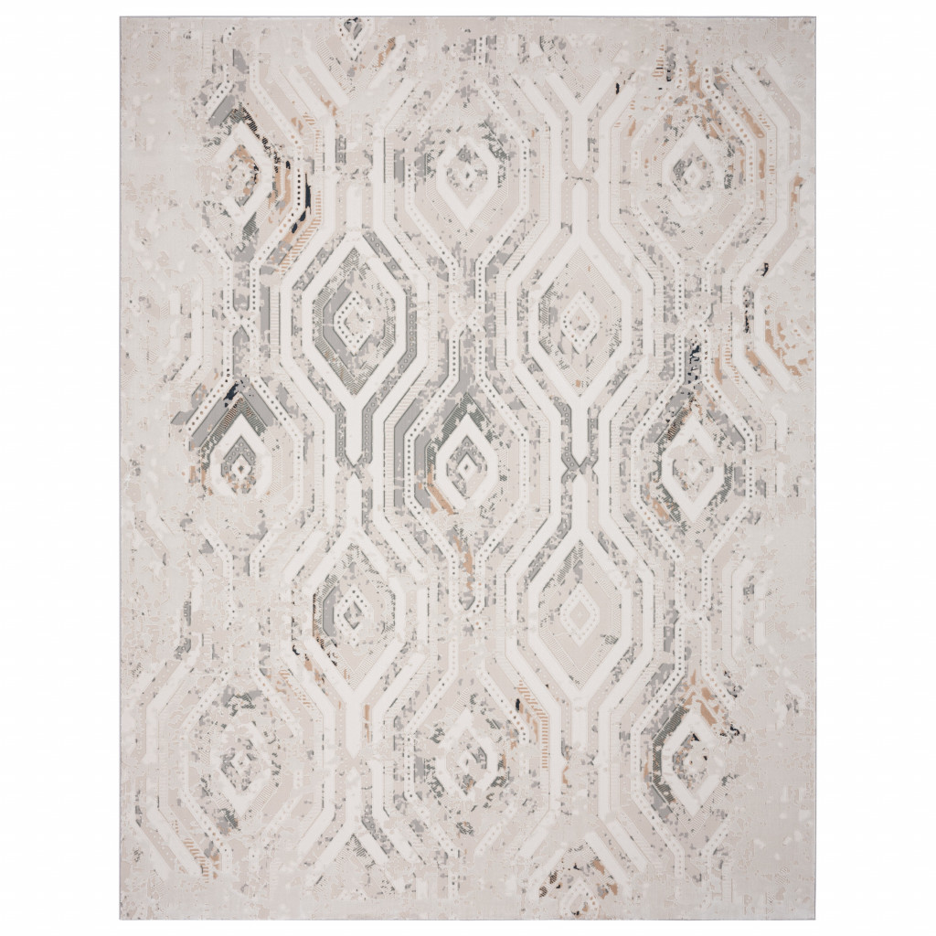 9" X 12" Cream Abstract Distressed Area Rug