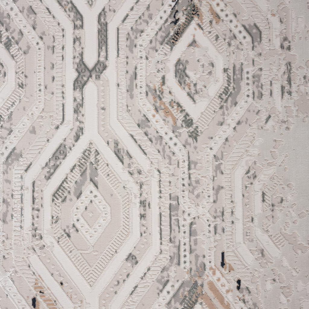 9" X 12" Cream Abstract Distressed Area Rug