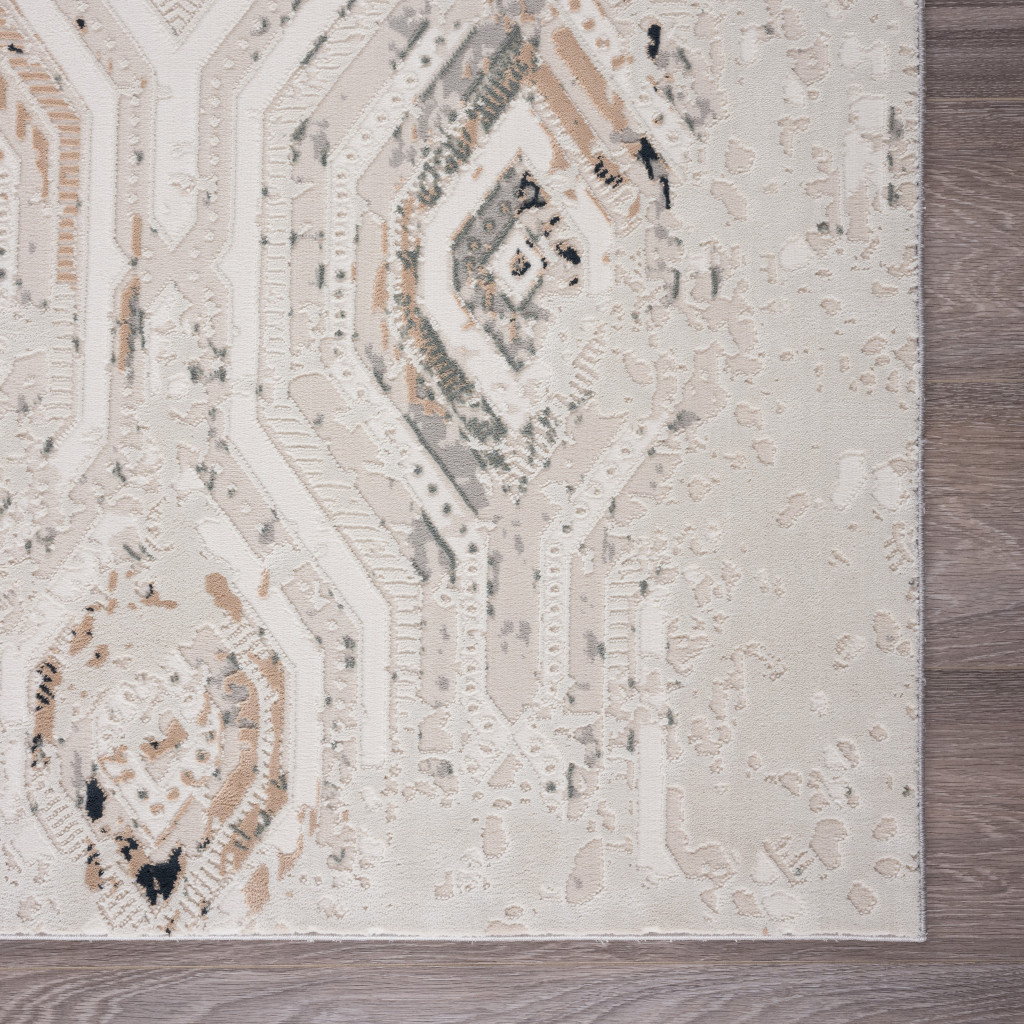 9" X 12" Cream Abstract Distressed Area Rug