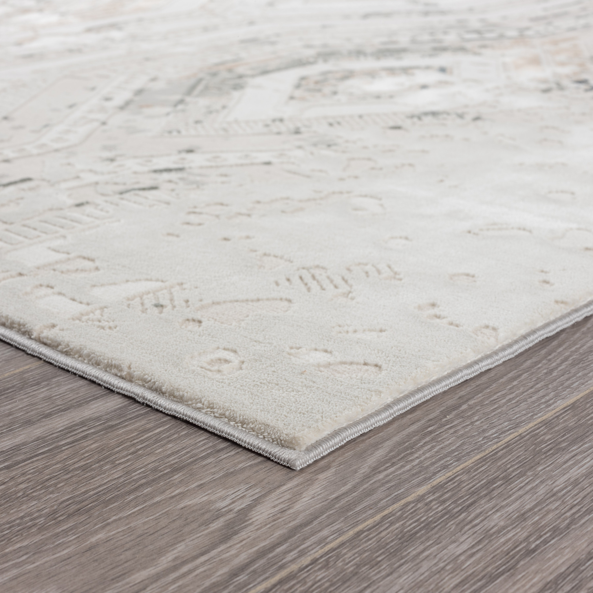 9" X 12" Cream Abstract Distressed Area Rug