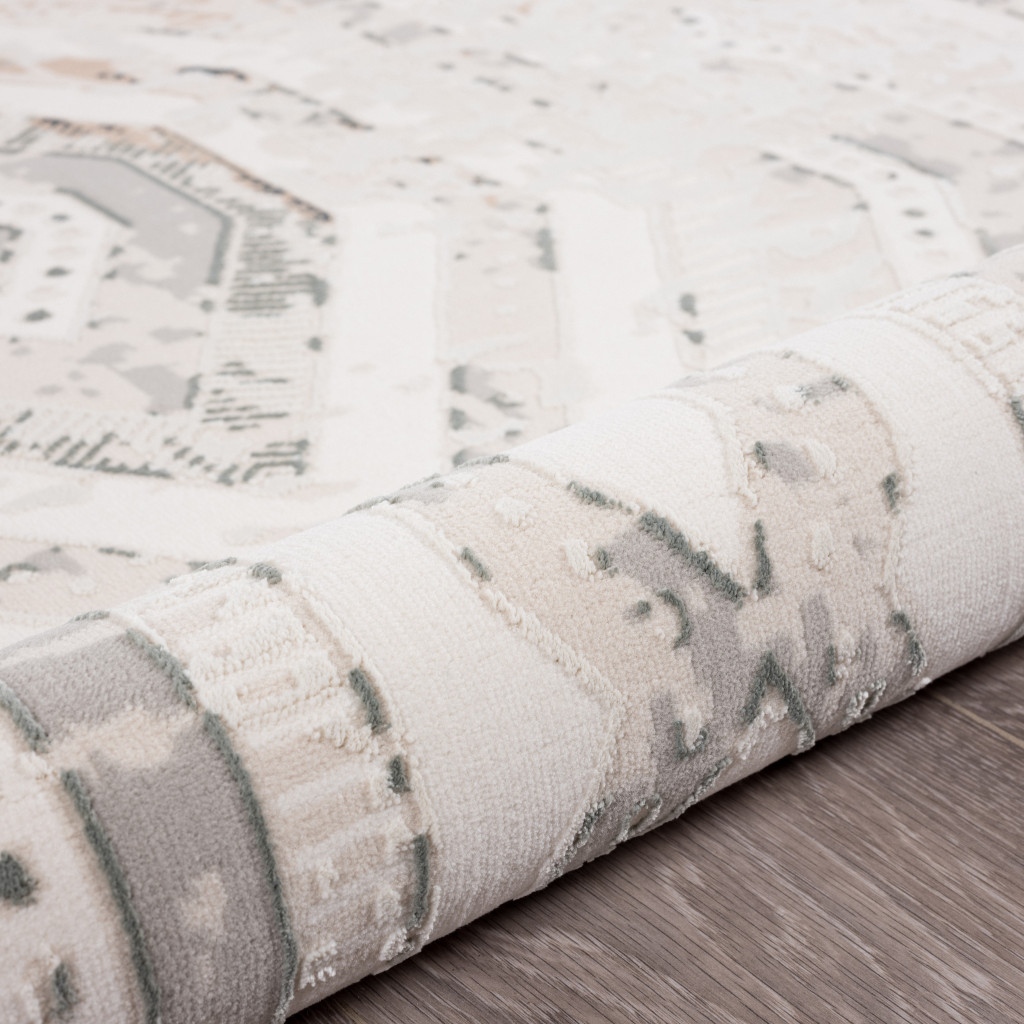 9" X 12" Cream Abstract Distressed Area Rug