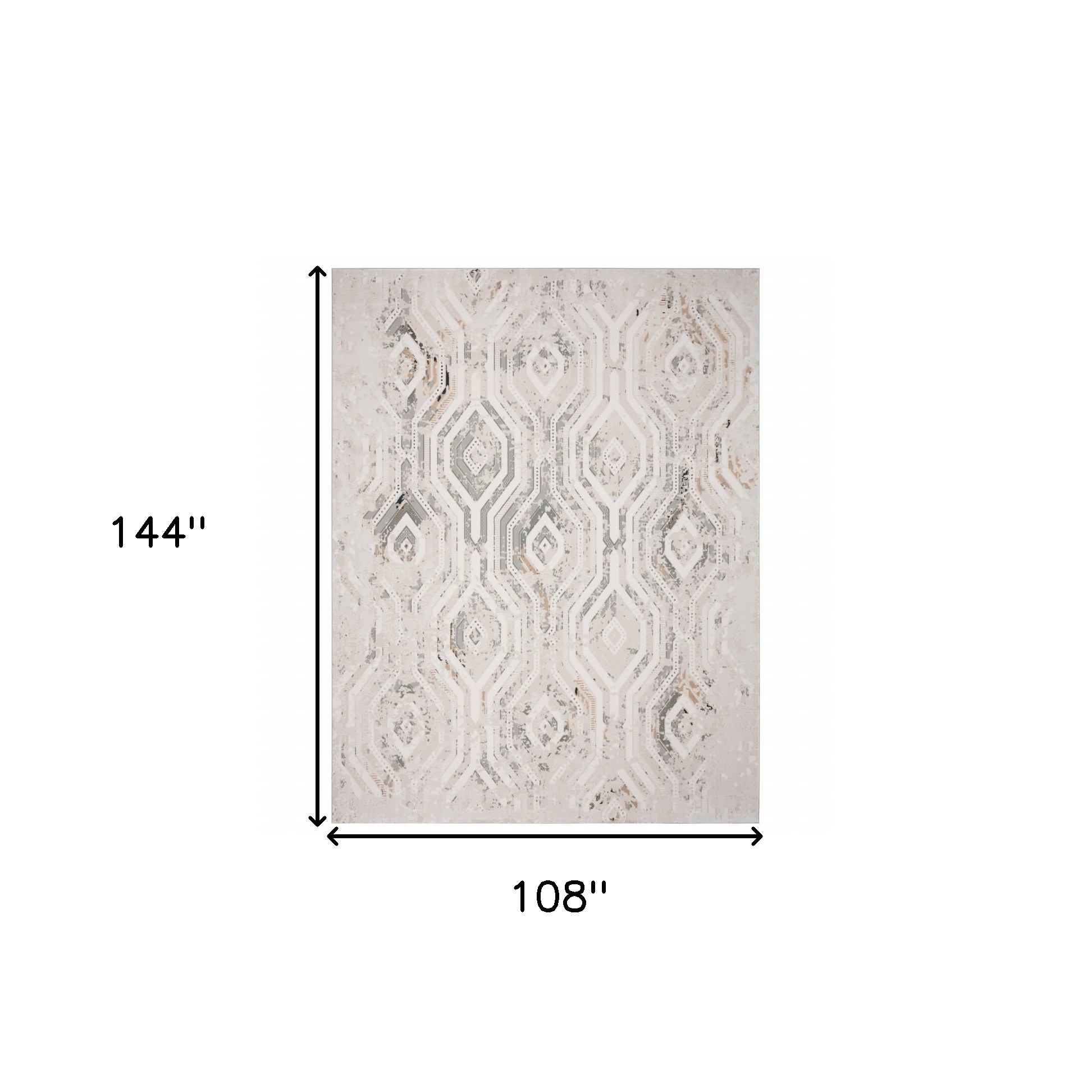 9" X 12" Cream Abstract Distressed Area Rug