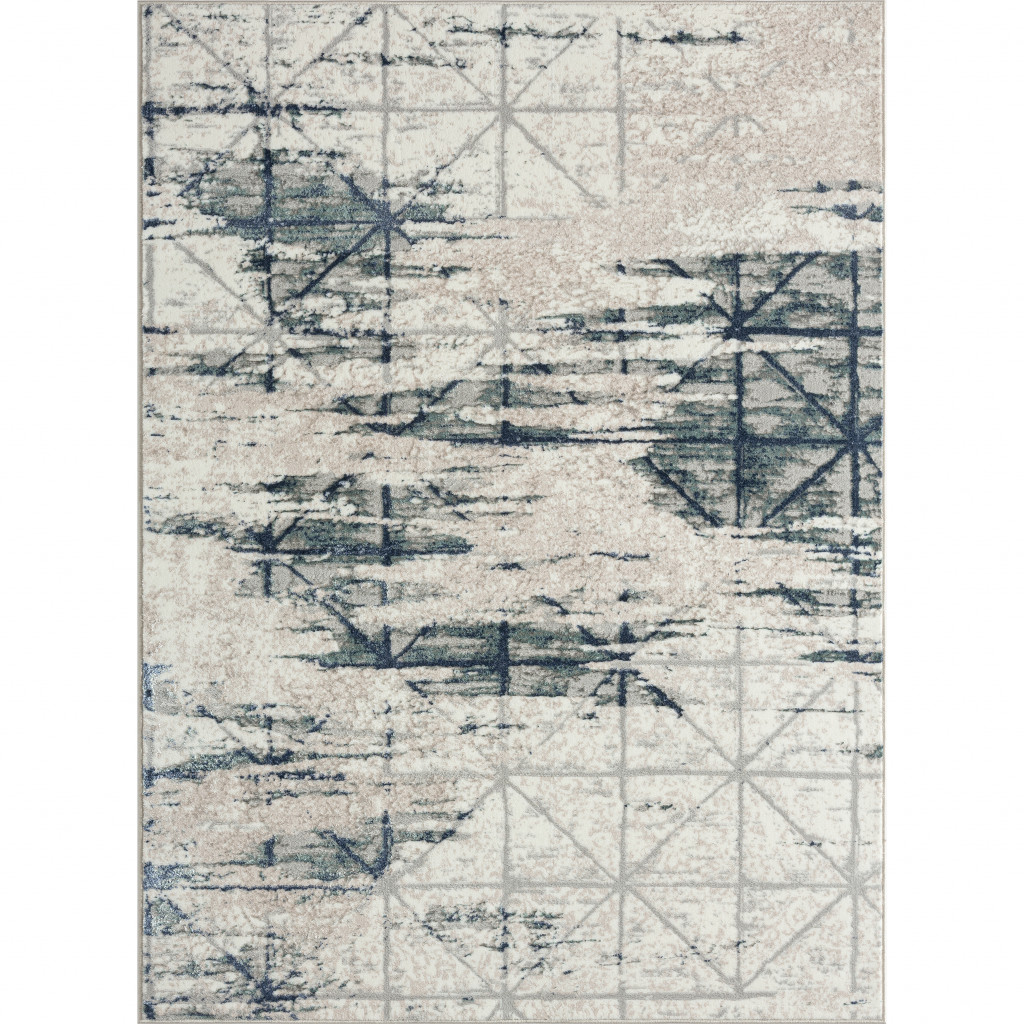 8" X 10" Blue Abstract Stain Resistant Area Rug