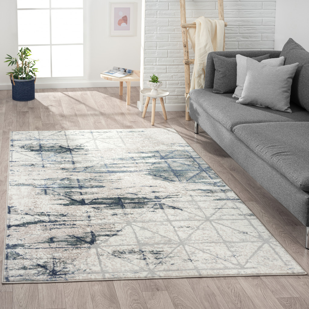8" X 10" Blue Abstract Stain Resistant Area Rug
