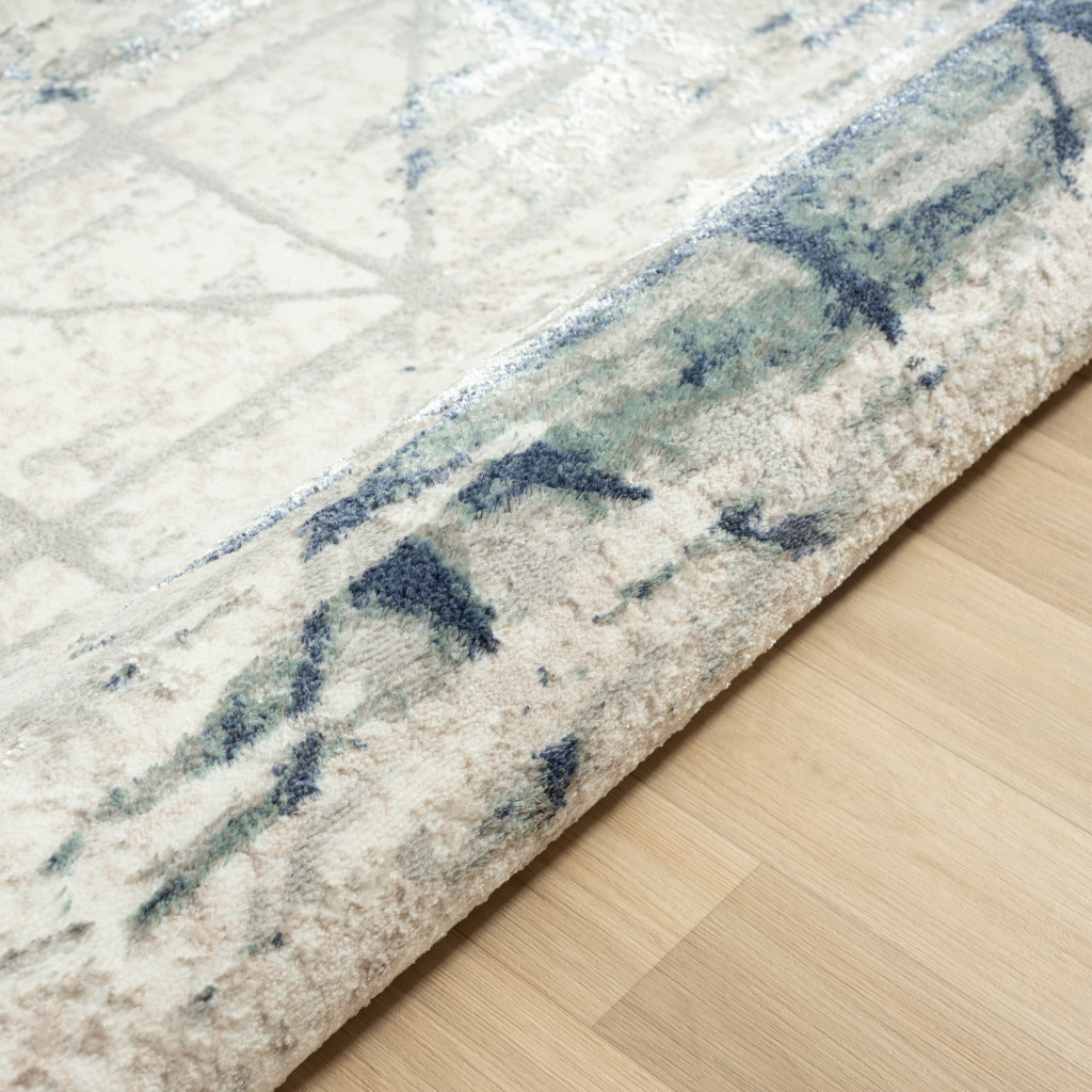 8" X 10" Blue Abstract Stain Resistant Area Rug