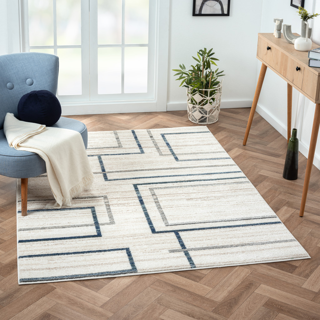 8" X 10" Ivory Geometric Area Rug