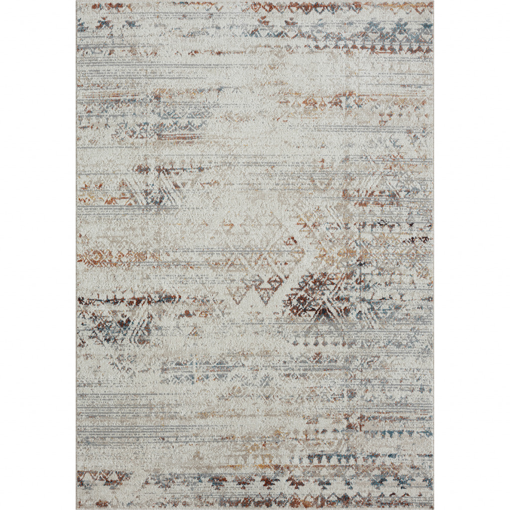 8" X 10" Ivory Tribal Distressed Washable Area Rug