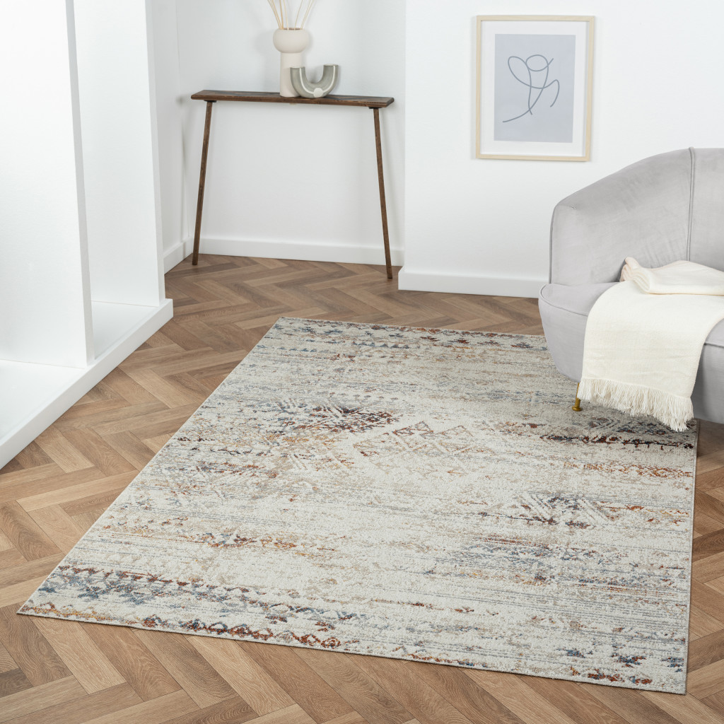 8" X 10" Ivory Tribal Distressed Washable Area Rug