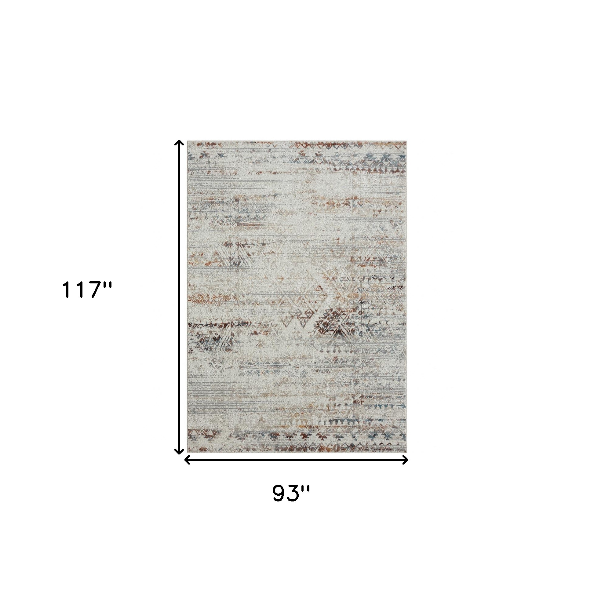 8" X 10" Ivory Tribal Distressed Washable Area Rug