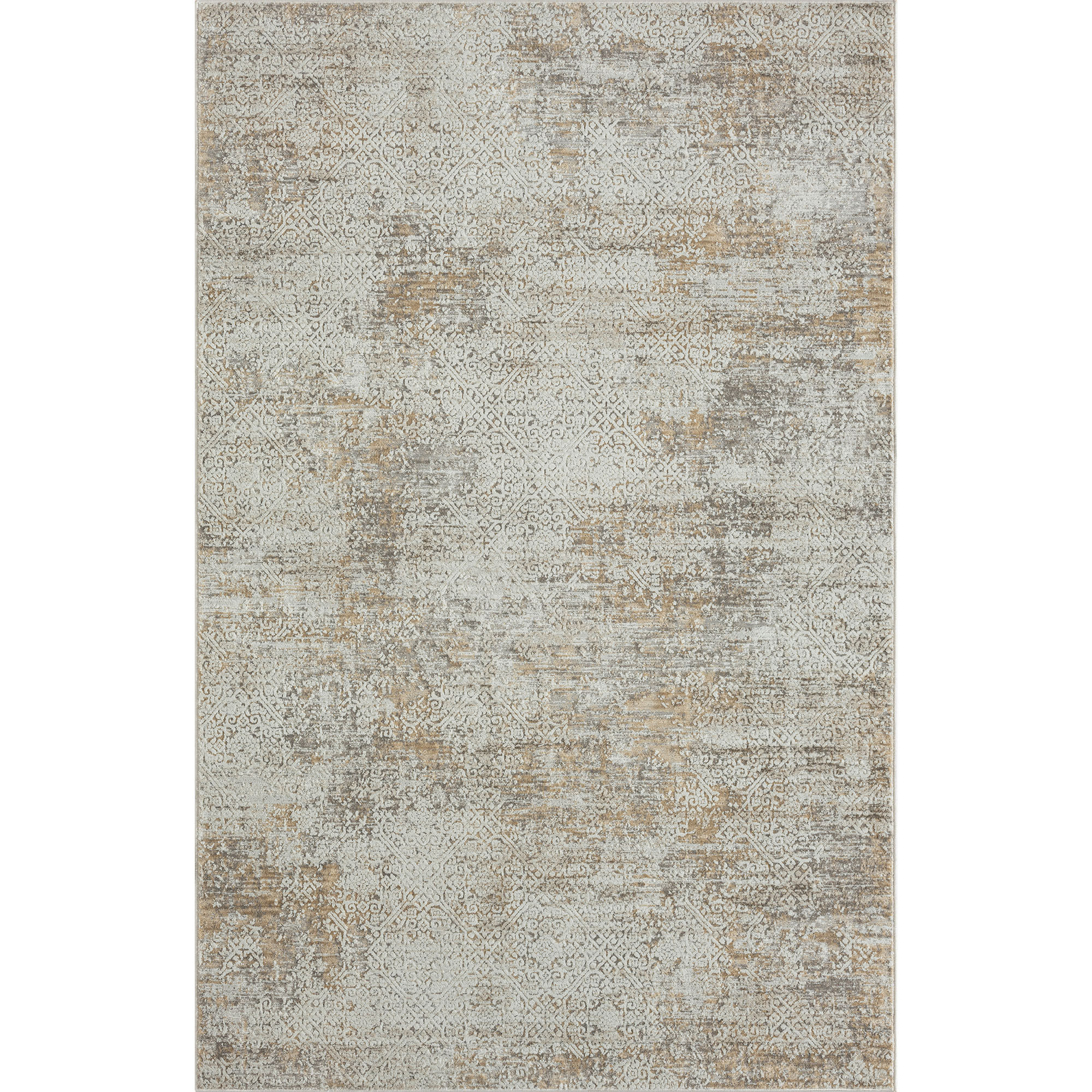 8" X 10" Gray Damask Distressed Area Rug