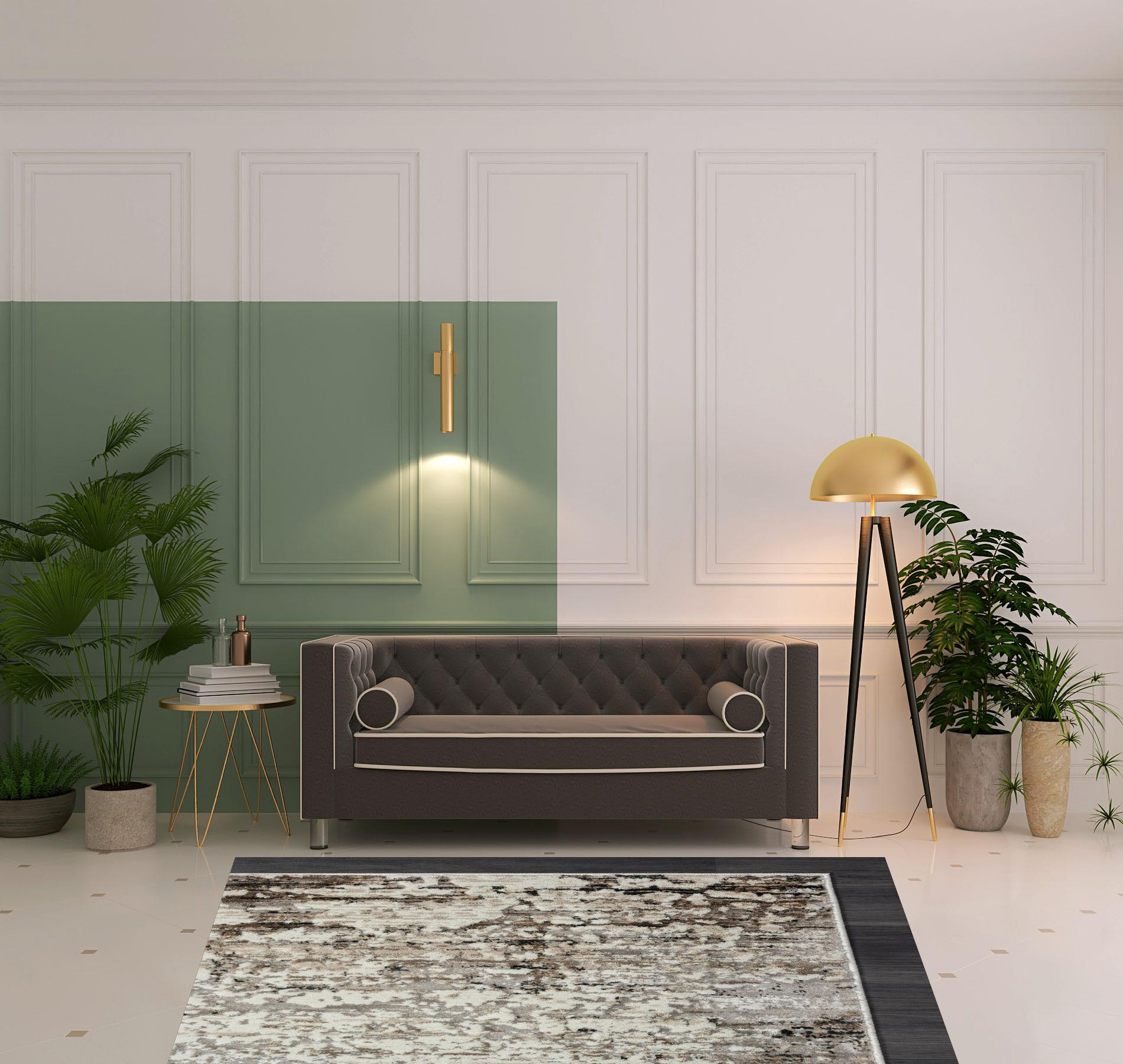 5" X 8" Beige Abstract Distressed Area Rug