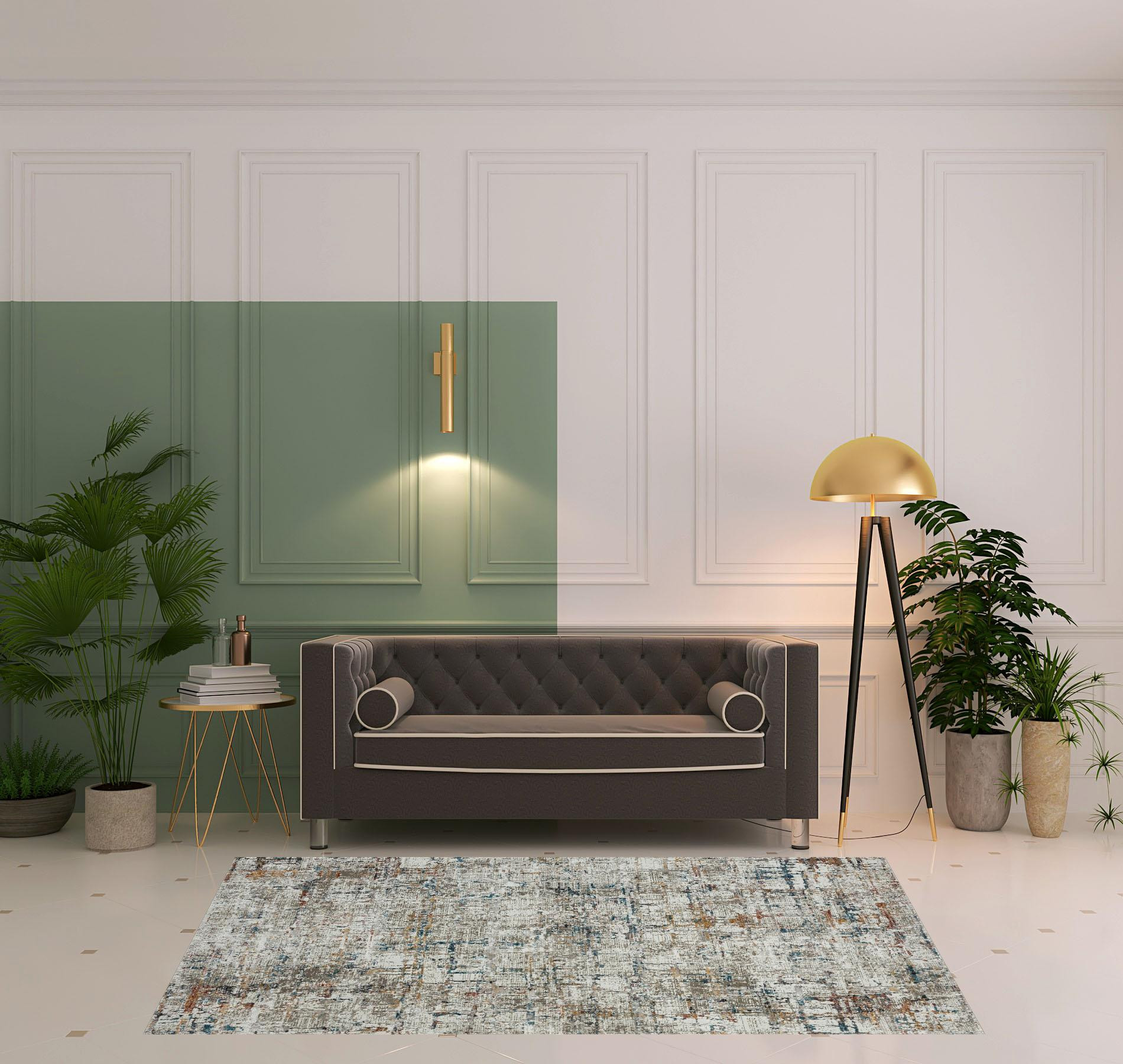5" X 8" Gray Abstract Distressed Area Rug