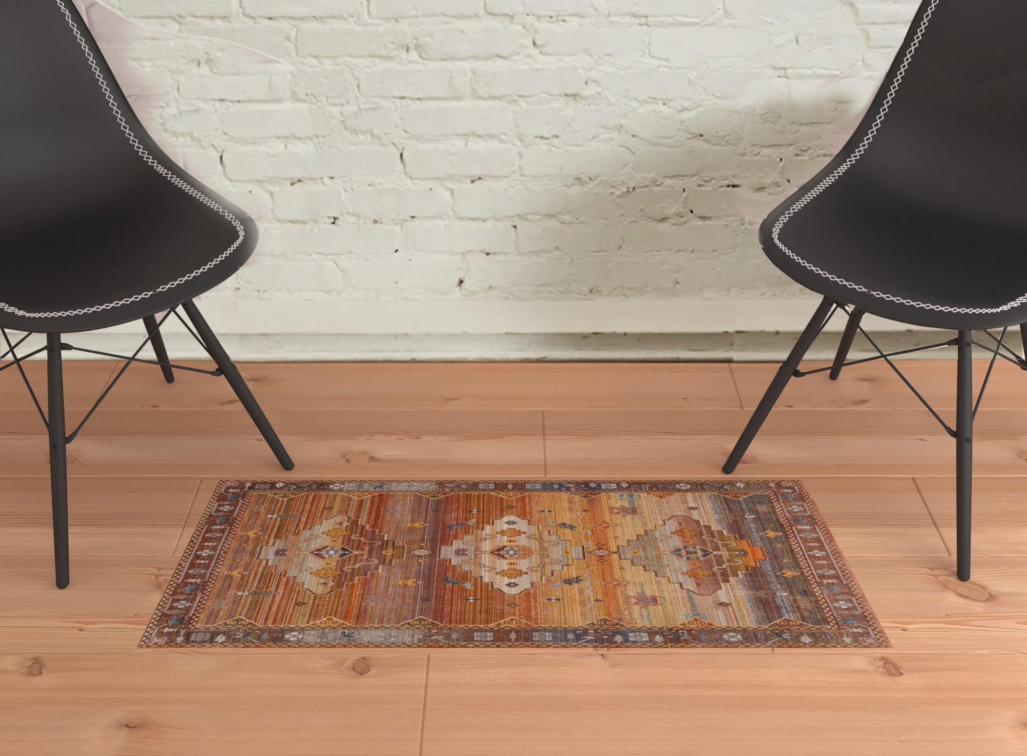 2" X 3" Brown Southwestern Area Rug