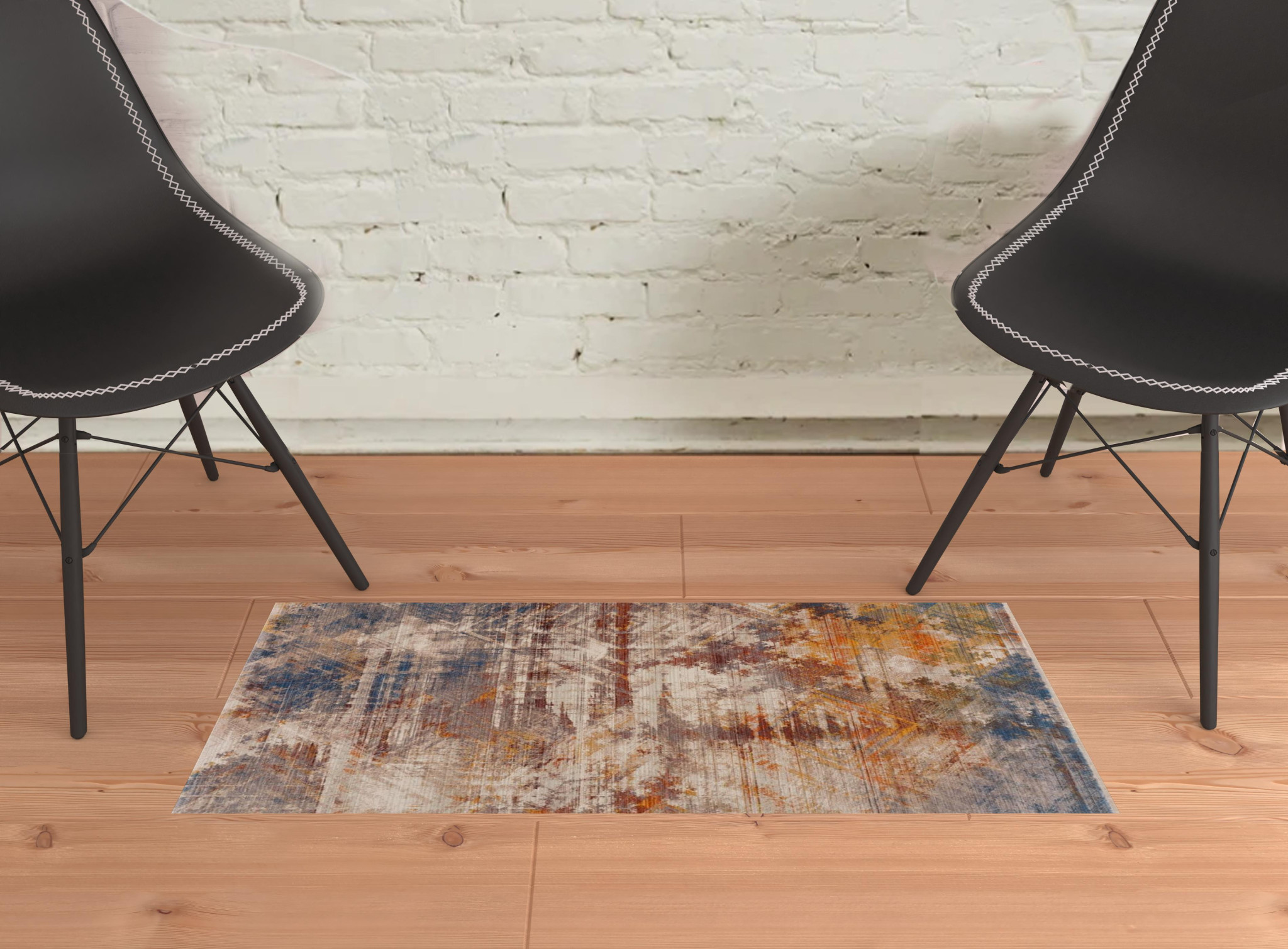 2" X 3" Gray Abstract Distressed Area Rug