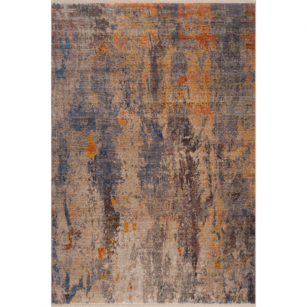 2" X 3" Beige Abstract Distressed Area Rug