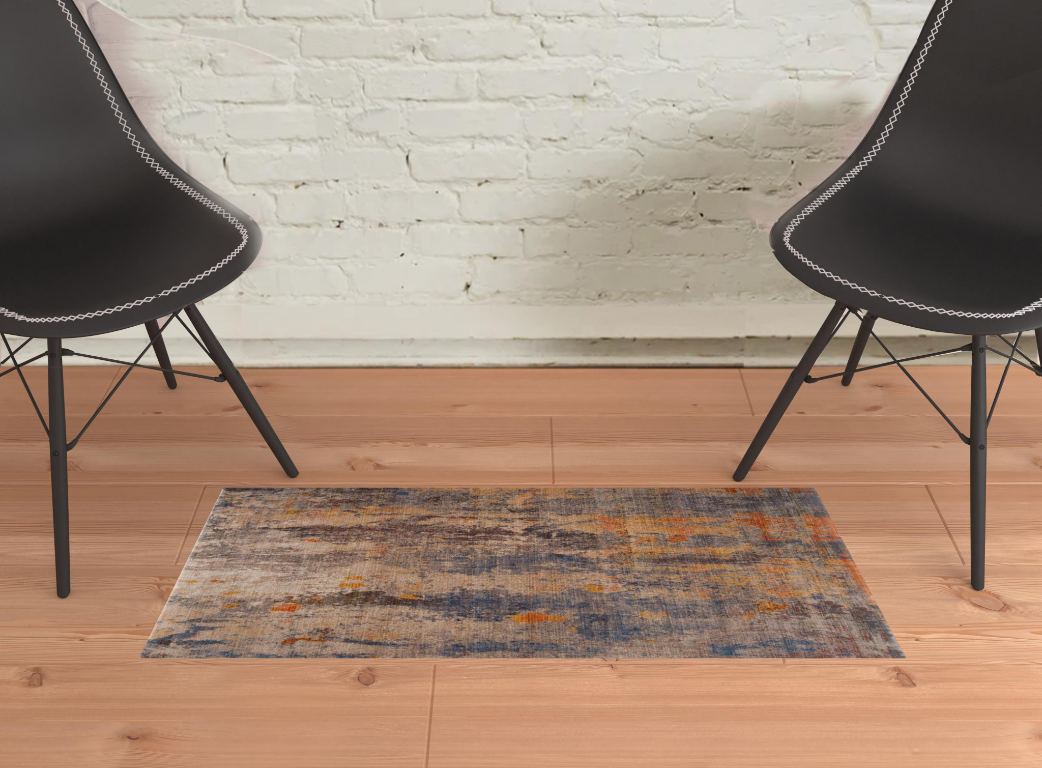 2" X 3" Beige Abstract Distressed Area Rug