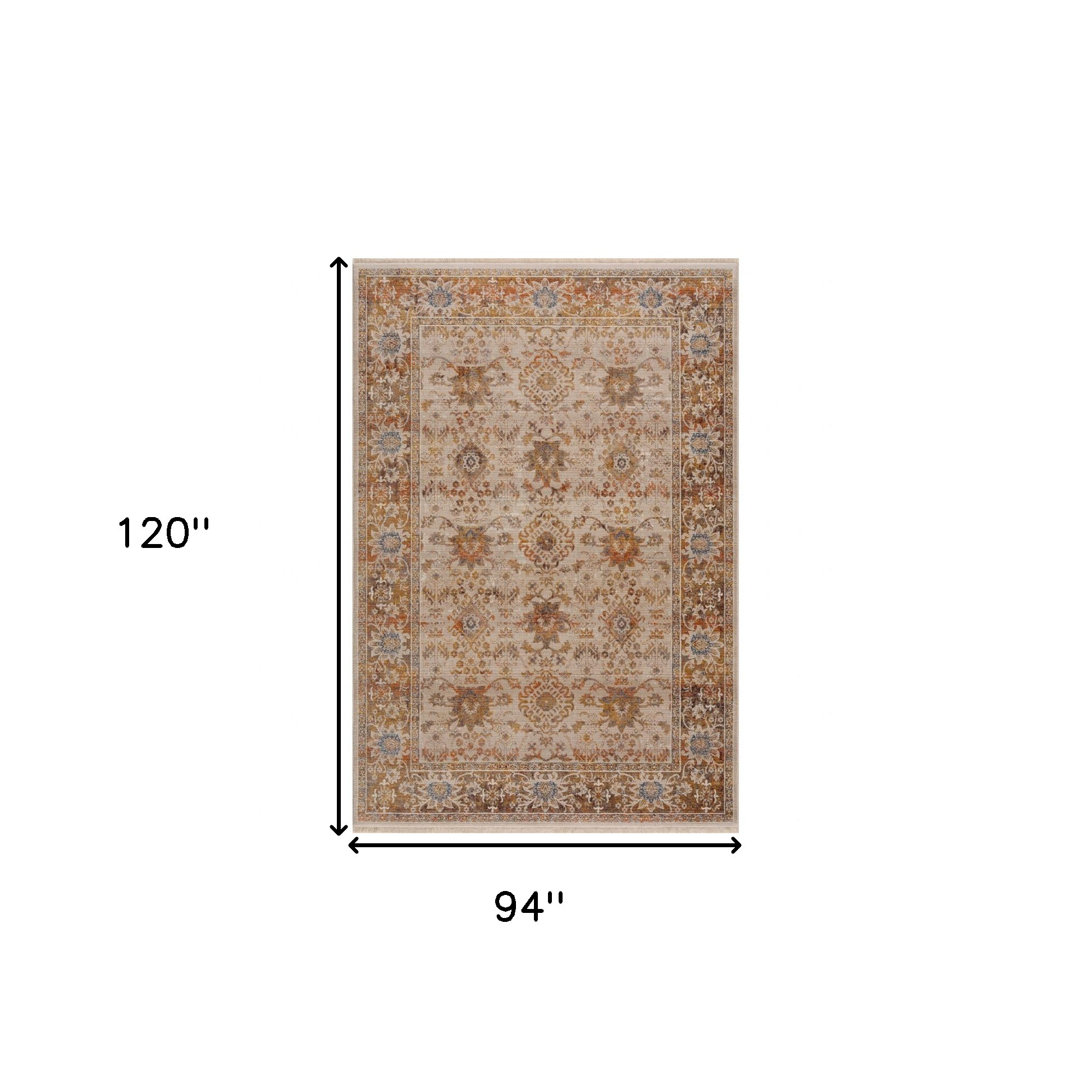 8" X 10" Ivory Oriental Area Rug