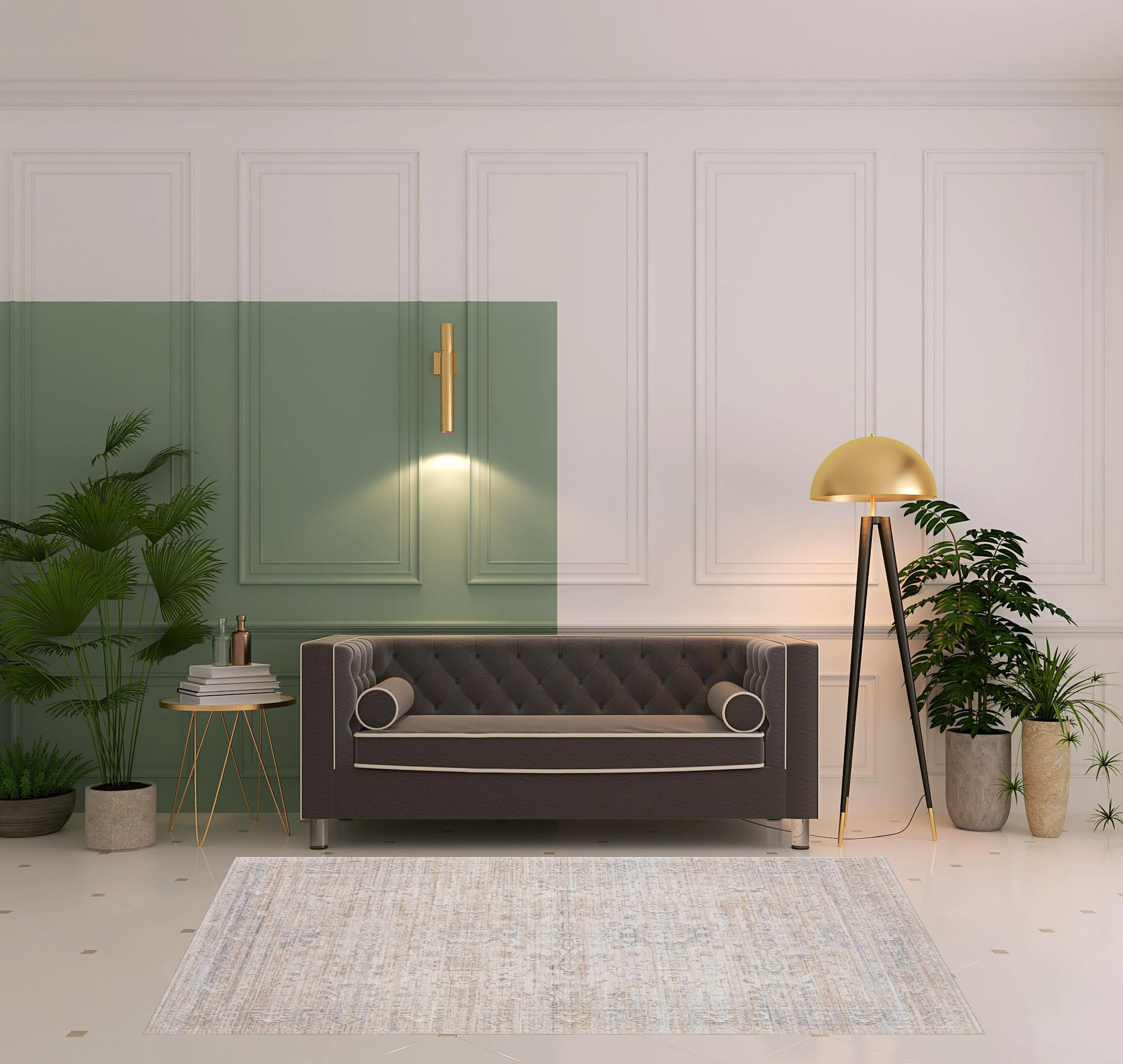 5" X 8" Gray Botanical Area Rug