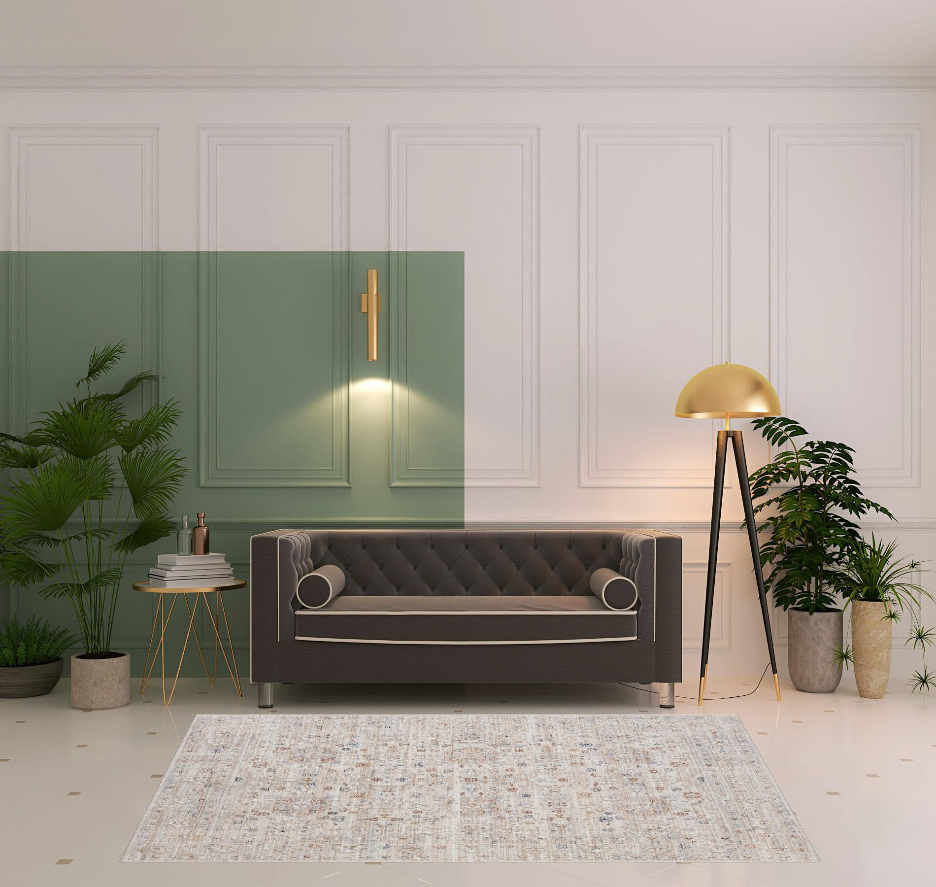5 X 8 Beige Botanical Area Rug