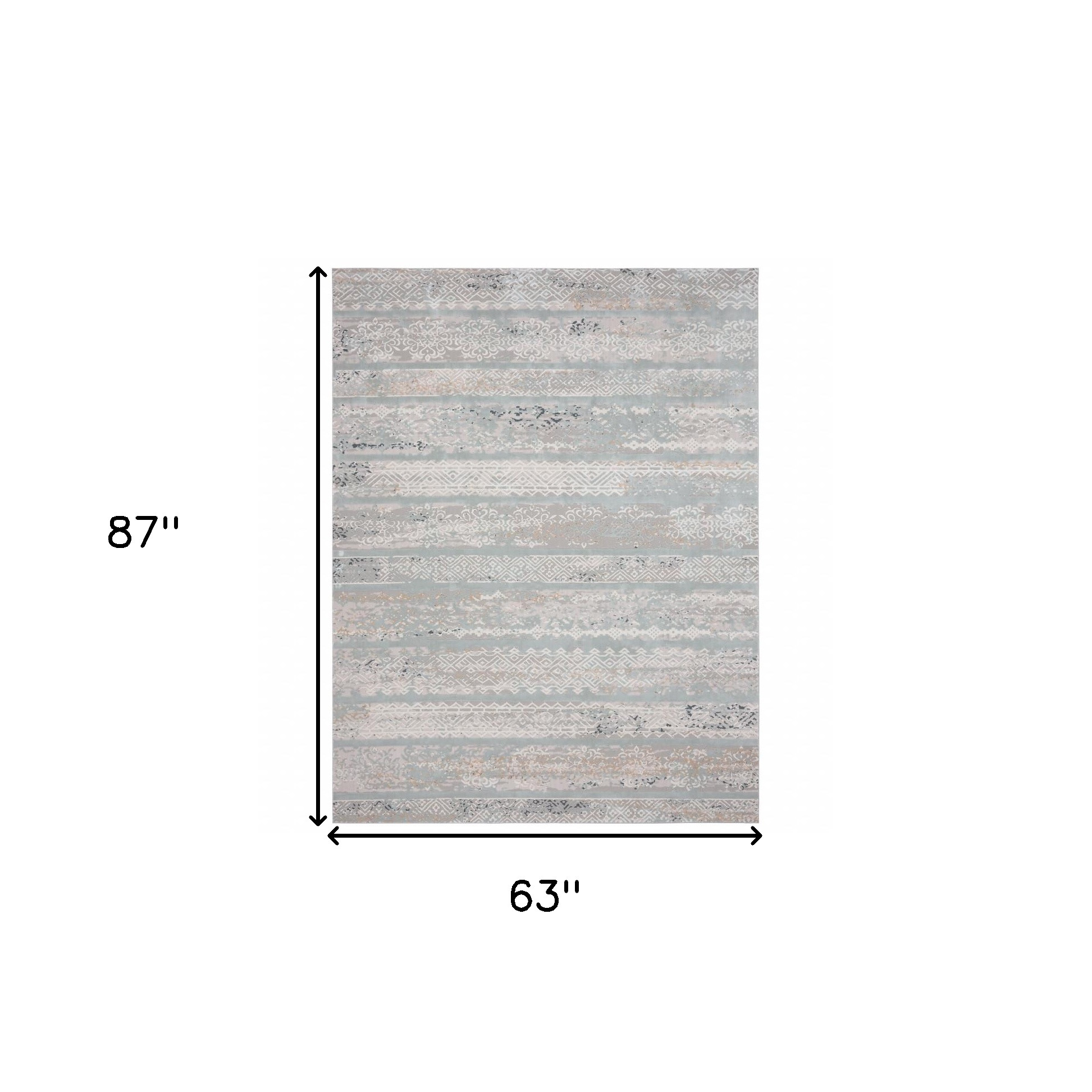 5" X 8" Blue Abstract Distressed Area Rug