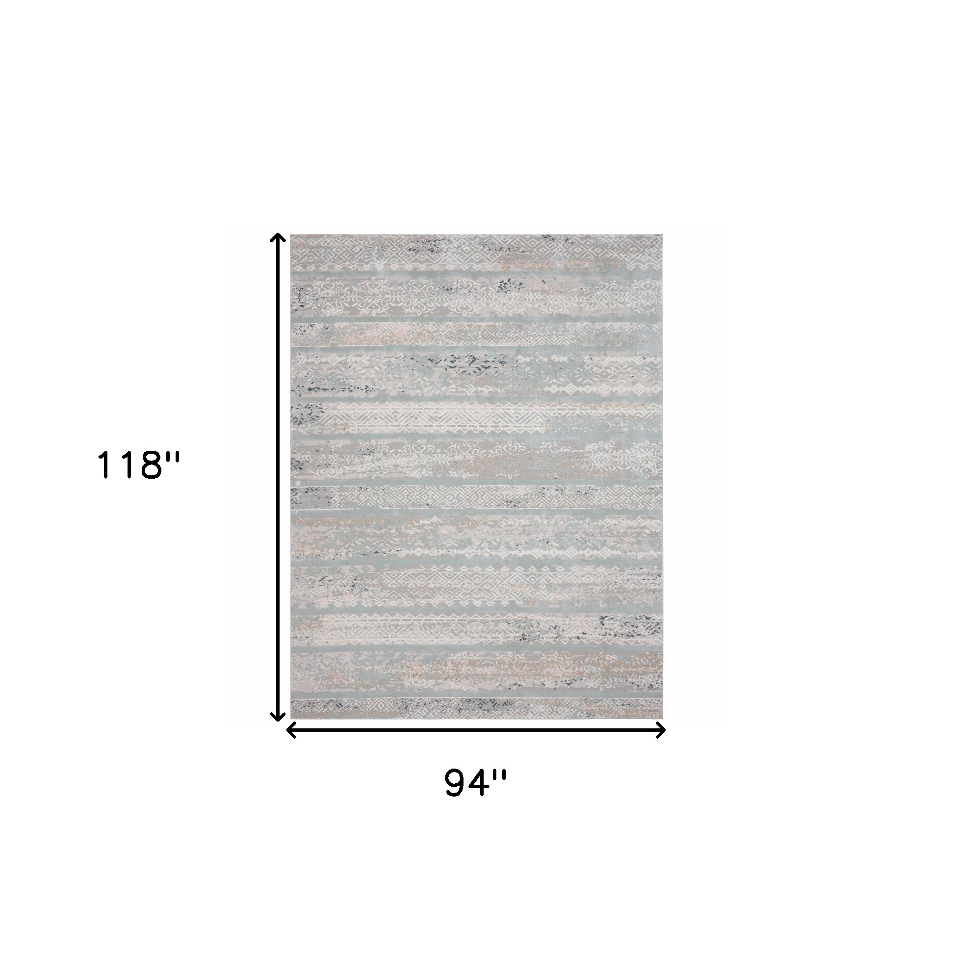 8" X 10" Blue Abstract Distressed Area Rug