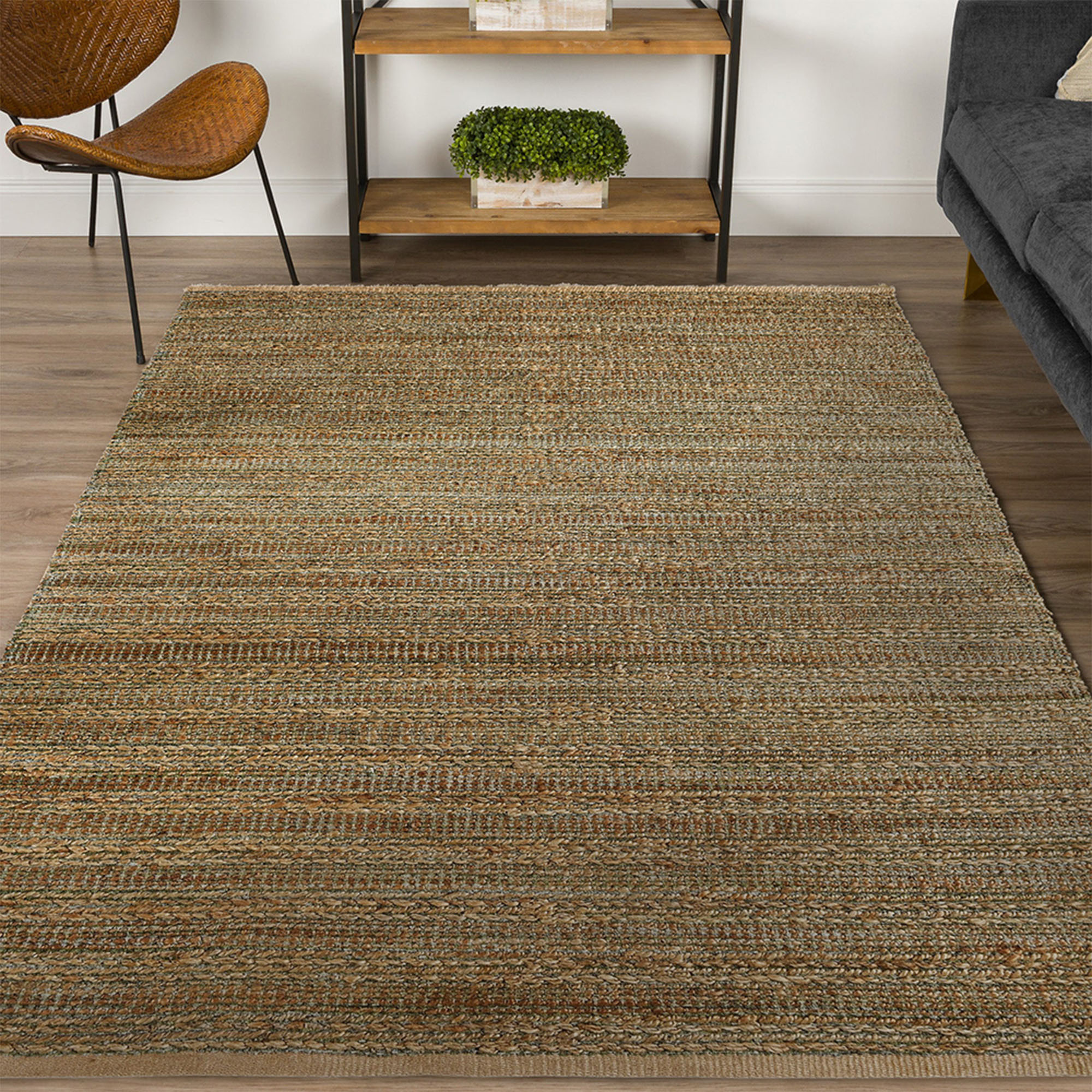 5" X 8" Green Abstract Hand Woven Non Skid Area Rug